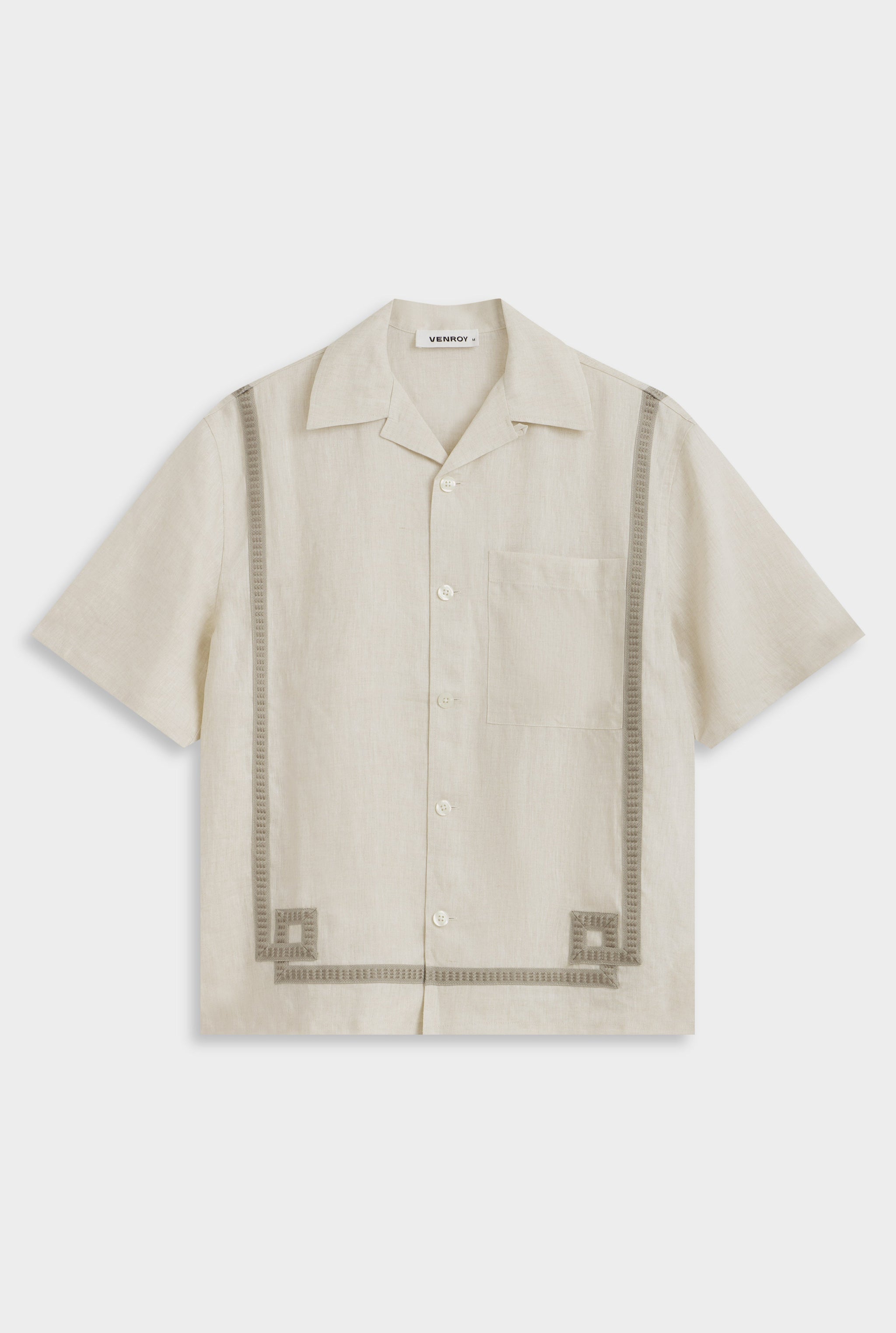 Tape Border Linen Camp Collar Shirt - Sand
