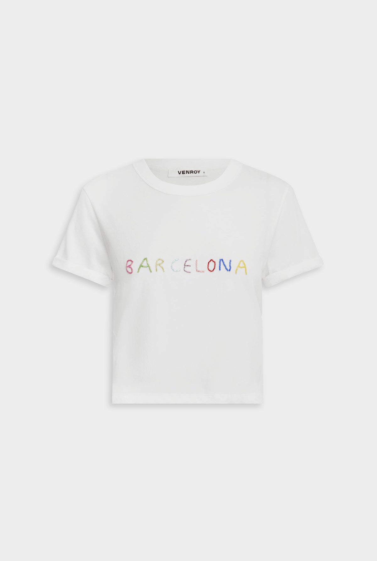 Beaded Lightweight Rolled Sleeve Tee - White/Barcelona [[AU_MEDIA:gid://shopify/MediaImage/27754607214679]]