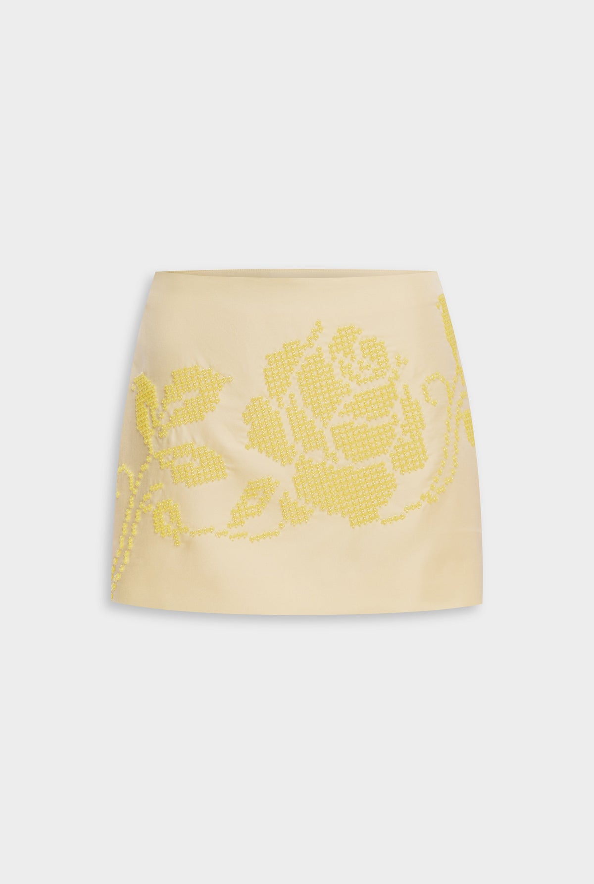 Beaded Silk Mini Skirt - Pastel Yellow Rose [[AU_MEDIA:gid://shopify/MediaImage/27754607706199]]