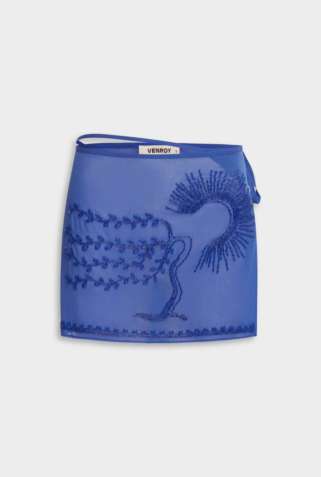 Venroy Beaded Wrap Mini Skirt - Bright Blue/Beading