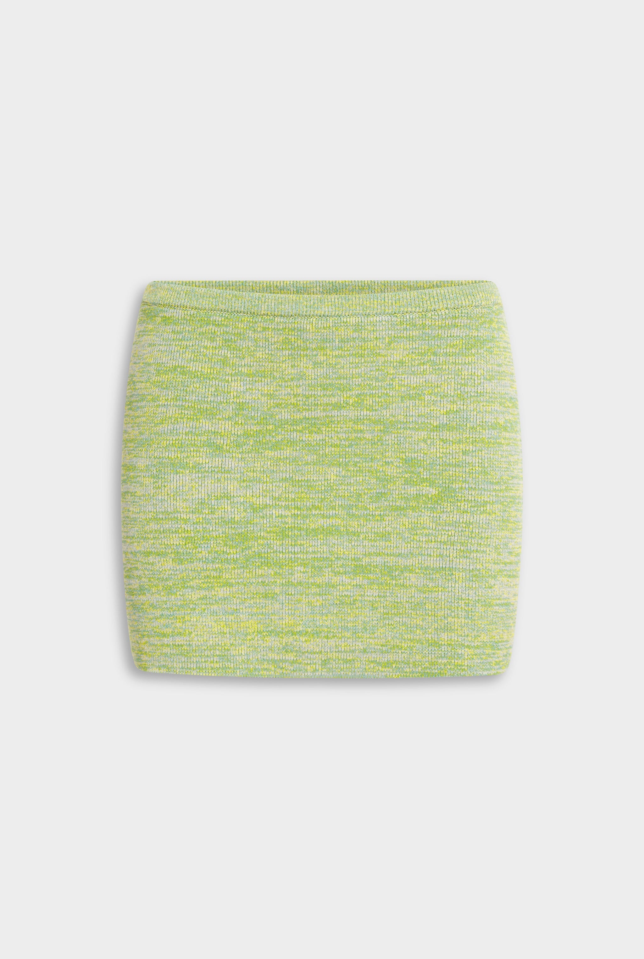 Venroy Cotton Knit Mini Skirt - Green/Blue Marl