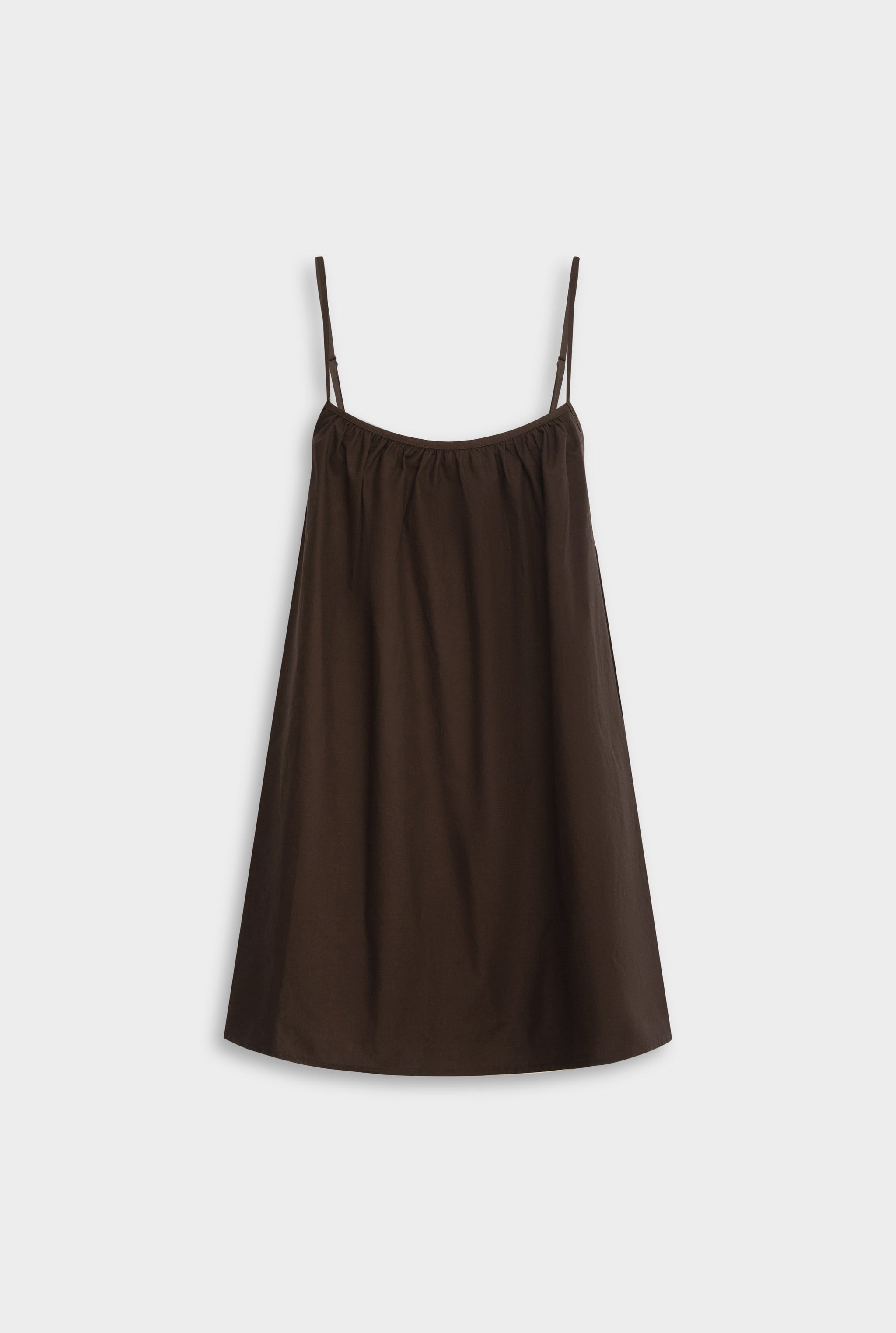 Cotton Poplin A Line Mini Dress - Dark Chocolate