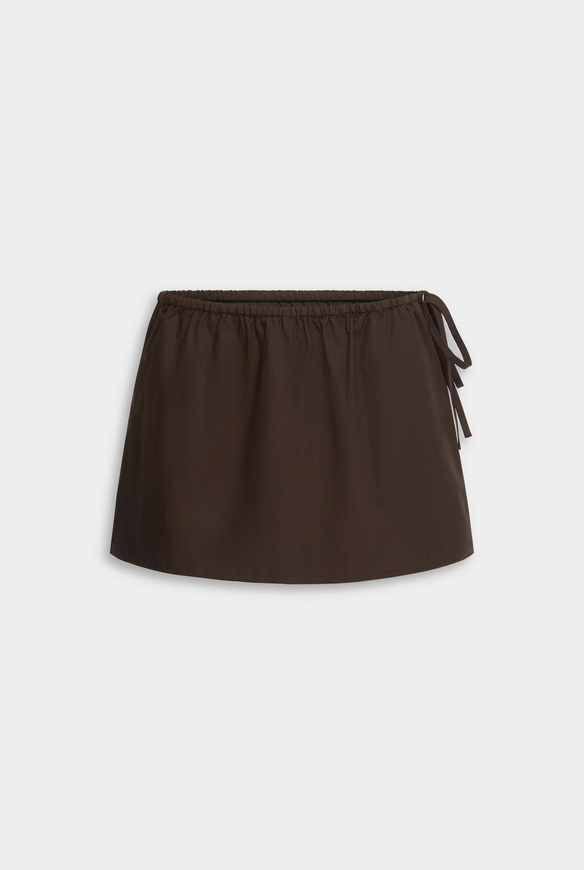 Cotton Poplin Drawstring Mini Skirt - Dark Chocolate
