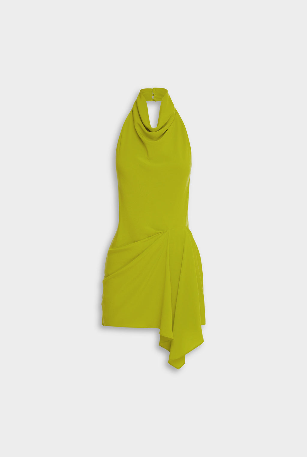 Venroy Draped Silk Halter Mini Dress - Chartreuse