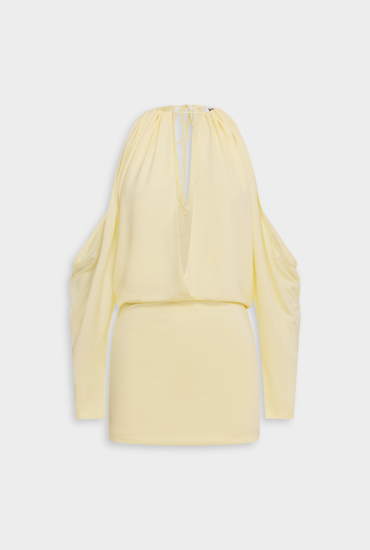 Draped Sleeve Mini Dress - Pastel Yellow [[AU_MEDIA:gid://shopify/MediaImage/27754609115223]]