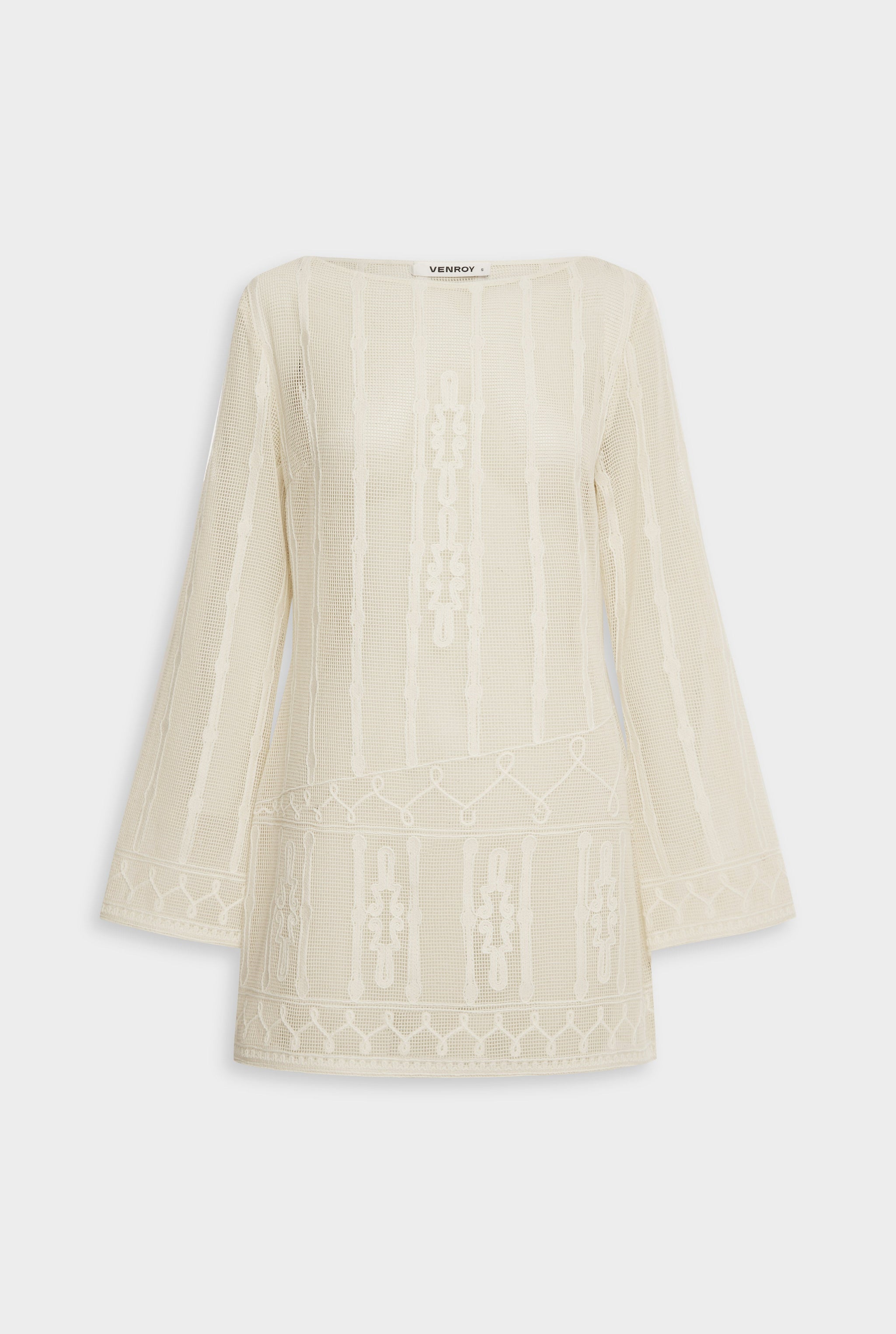 Venroy Embroidered Cotton Mesh Mini Dress - Natural