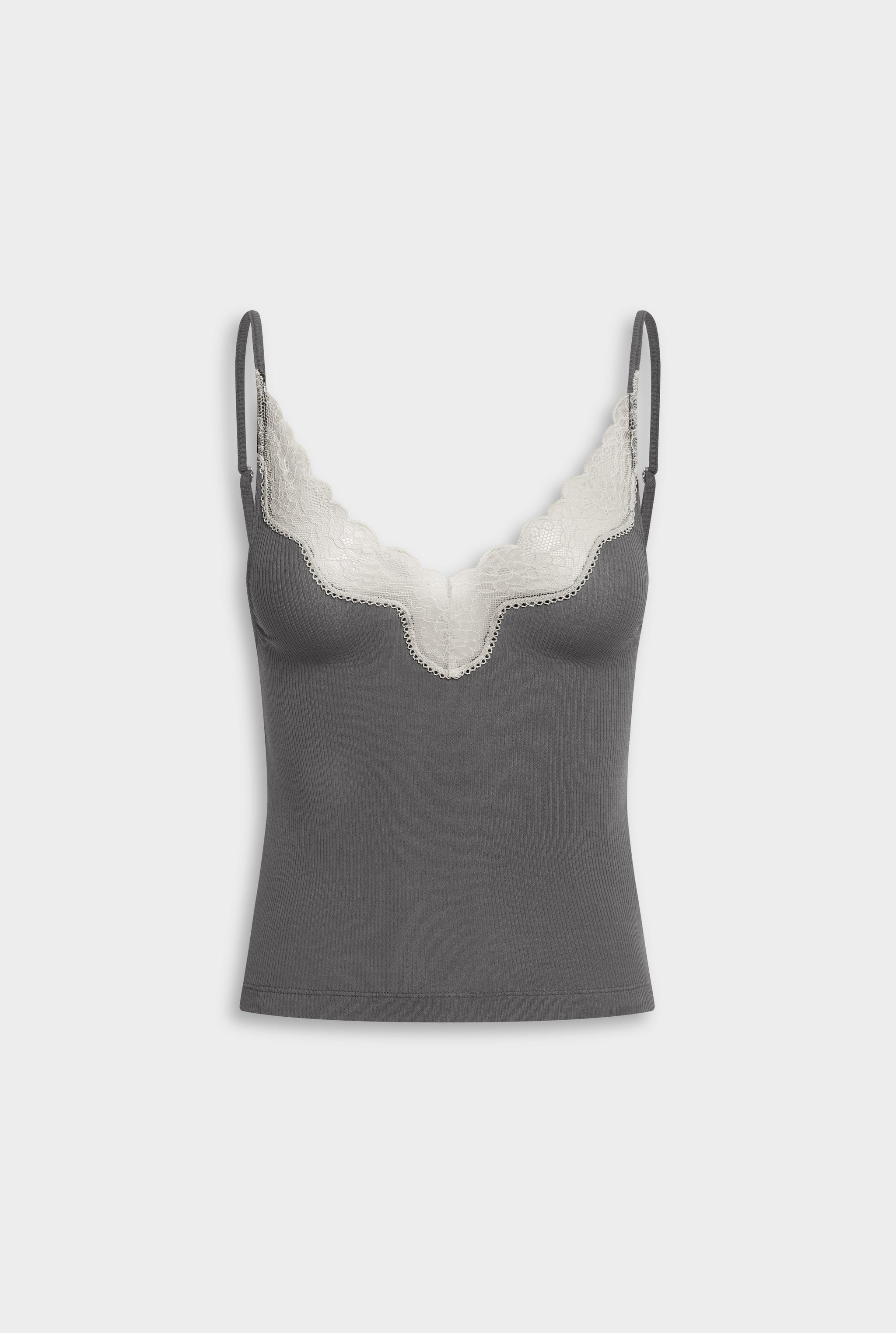 Lace Rib Cami - Dark Grey/Antique White