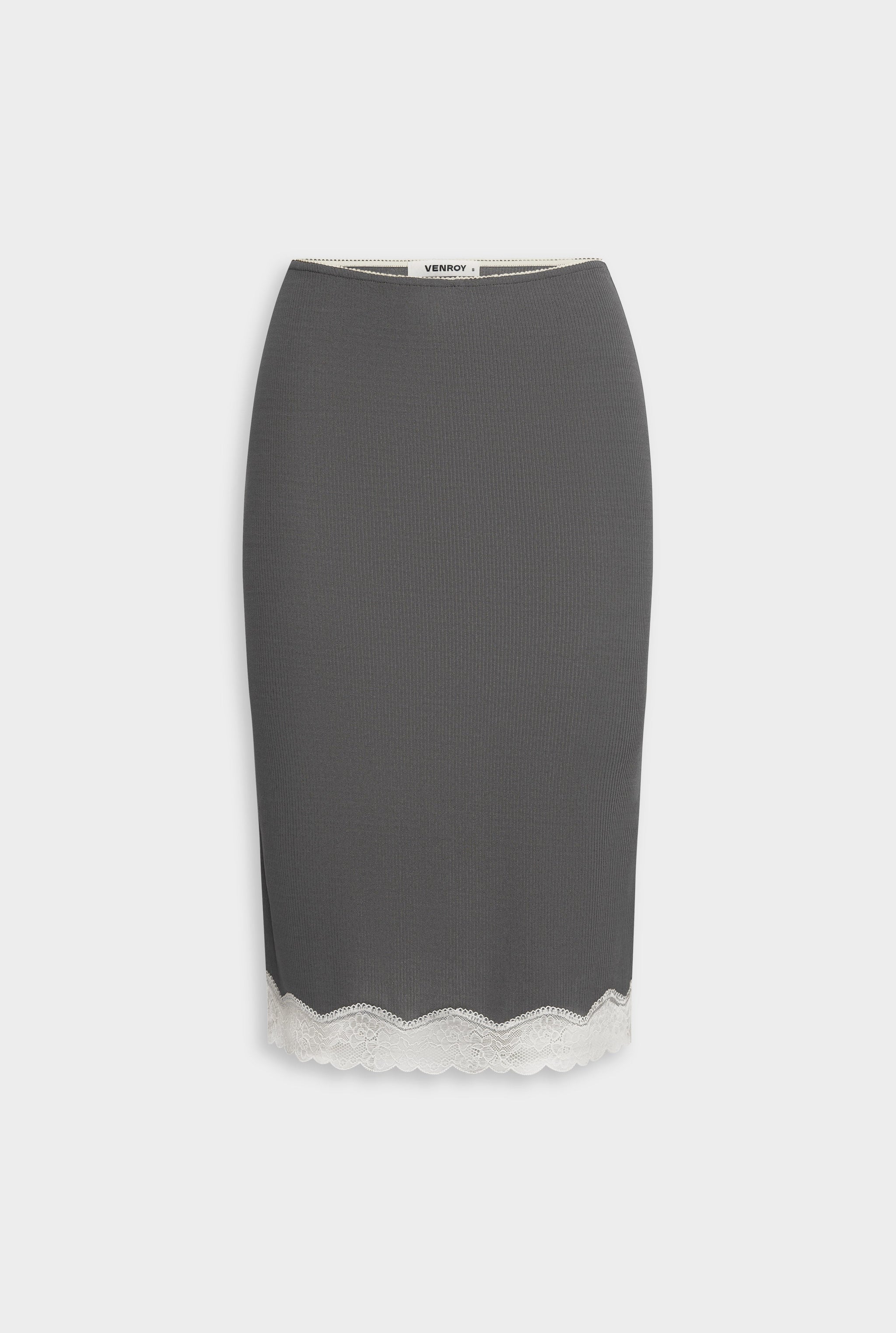 Lace Rib Midi Skirt - Dark Grey/Antique White
