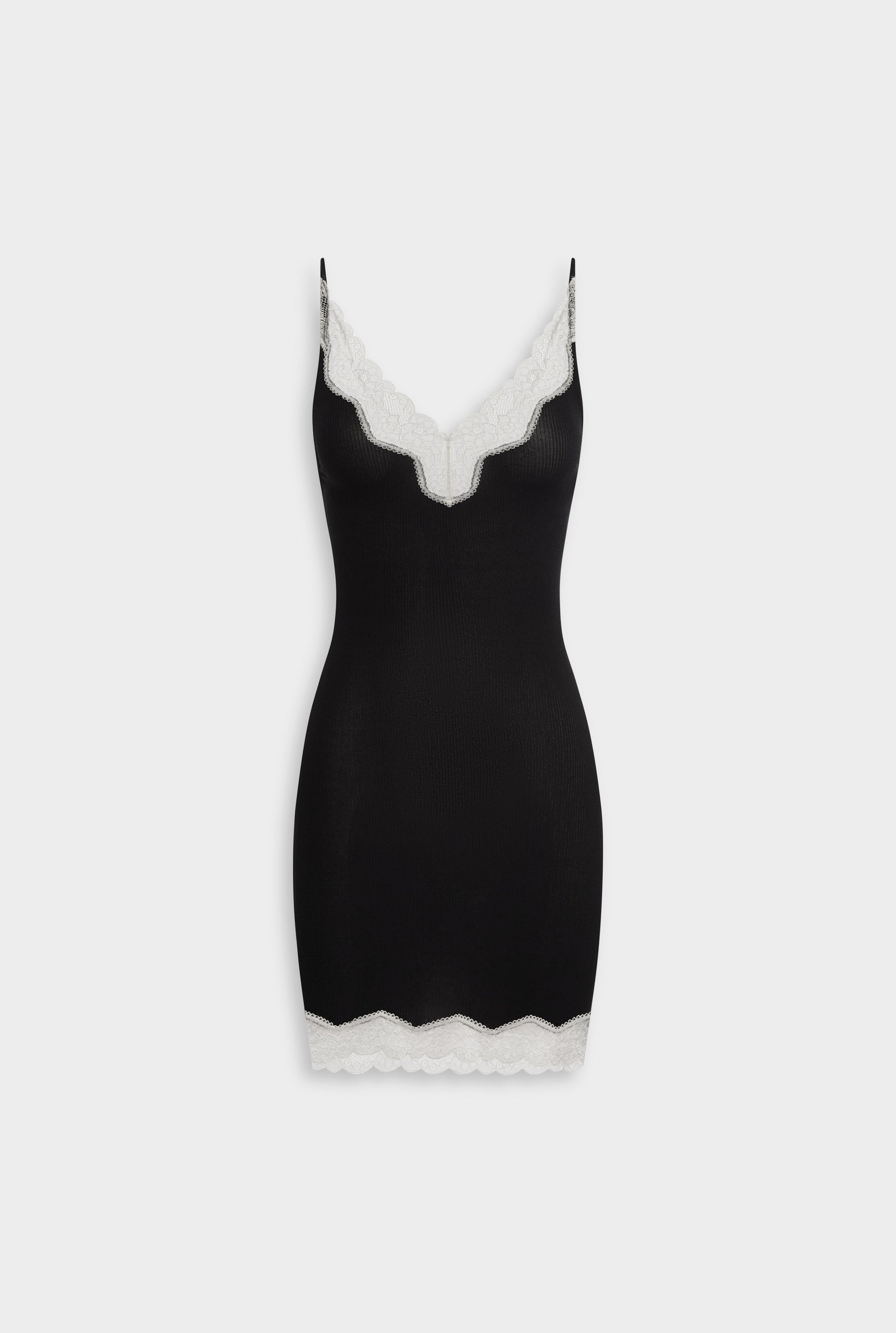 Lace Rib Tank Dress - Black/Antique White