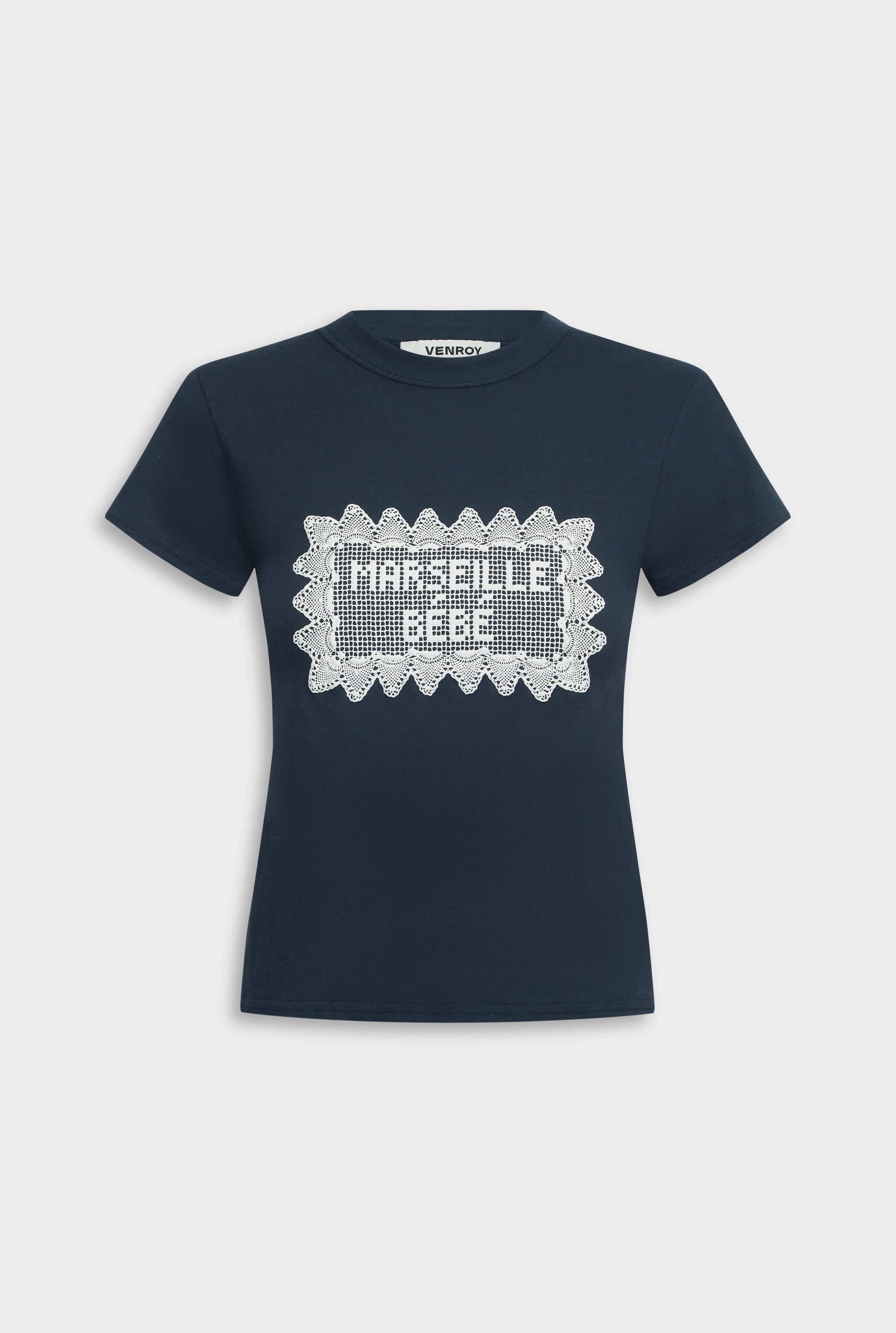 Lightweight Cotton Baby Tee - Navy/Marseille Doily