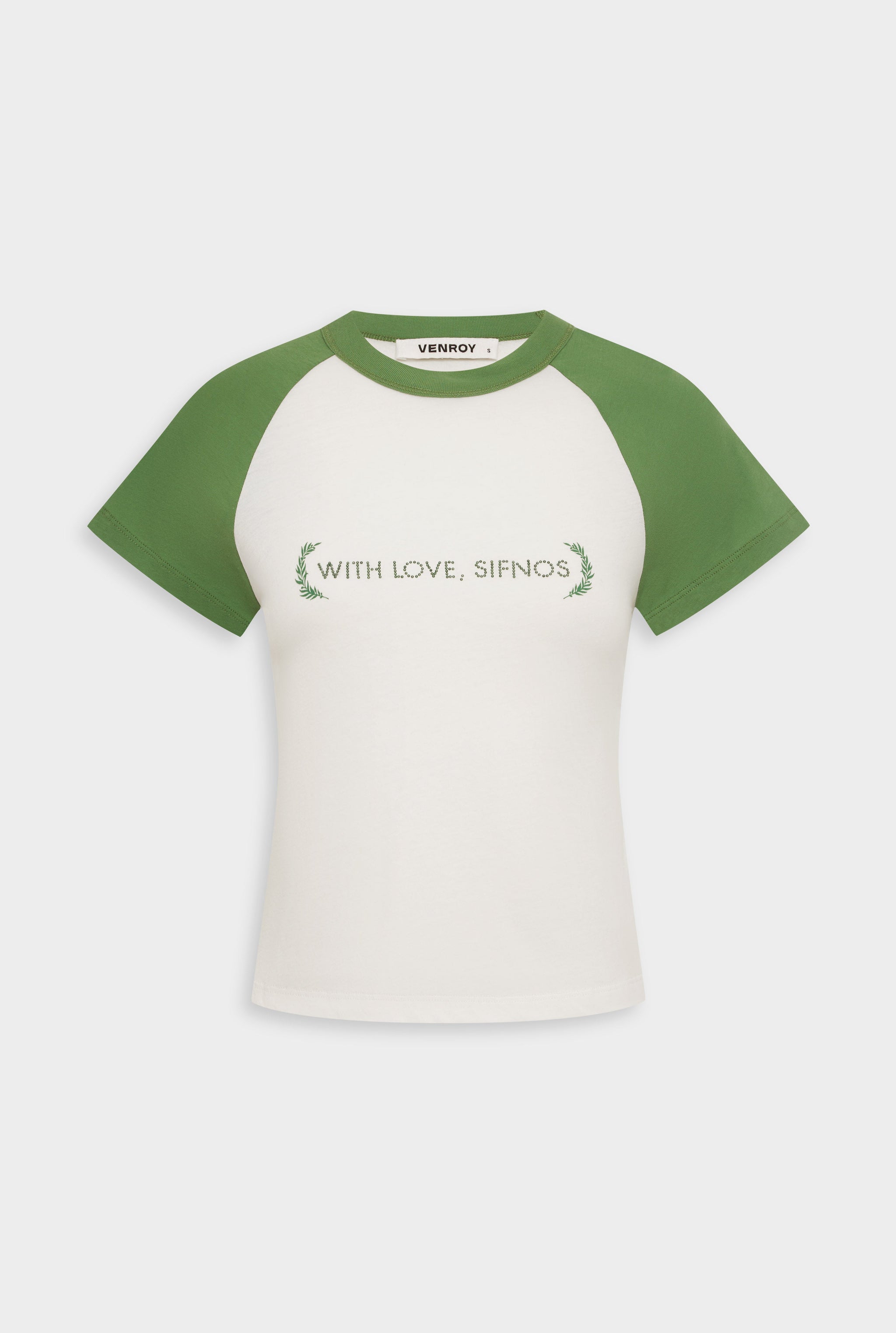 Venroy Lightweight Raglan Baby Tee - Off White/Ivy Green