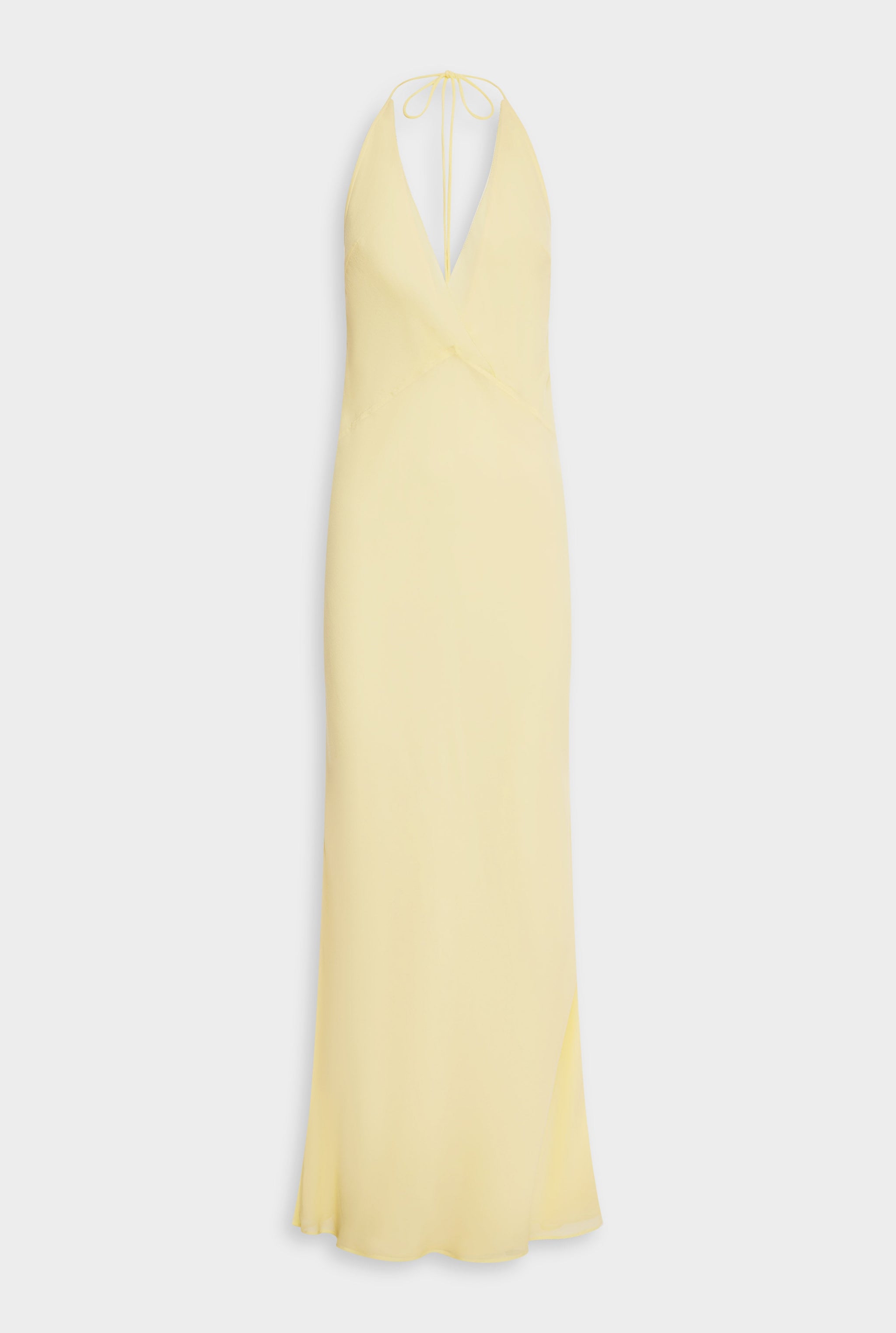 Venroy Low Back Layered Silk Halter Dress - Pastel Yellow