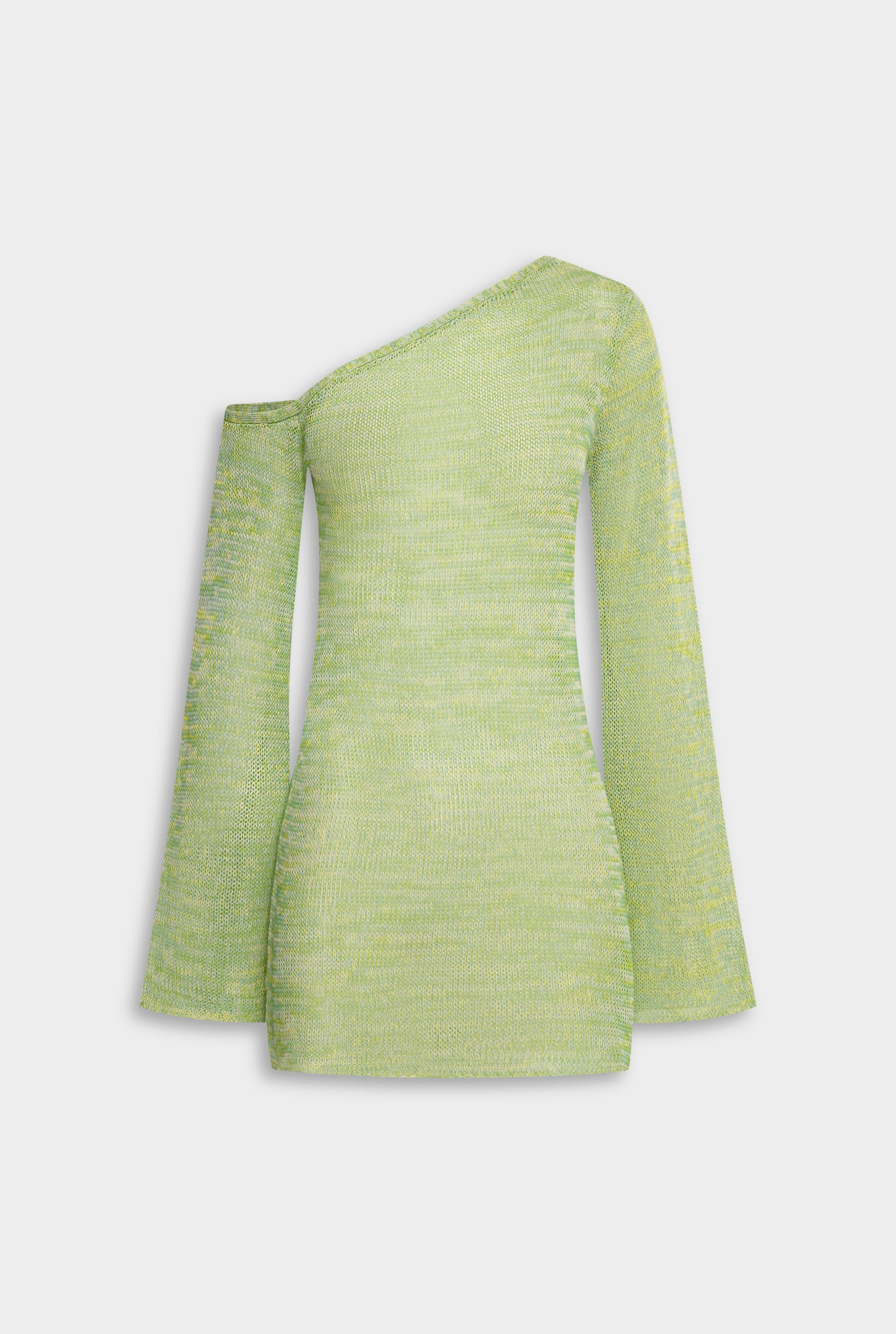 Venroy One Shoulder Open Knit Mini Dress - Green/Blue Marl