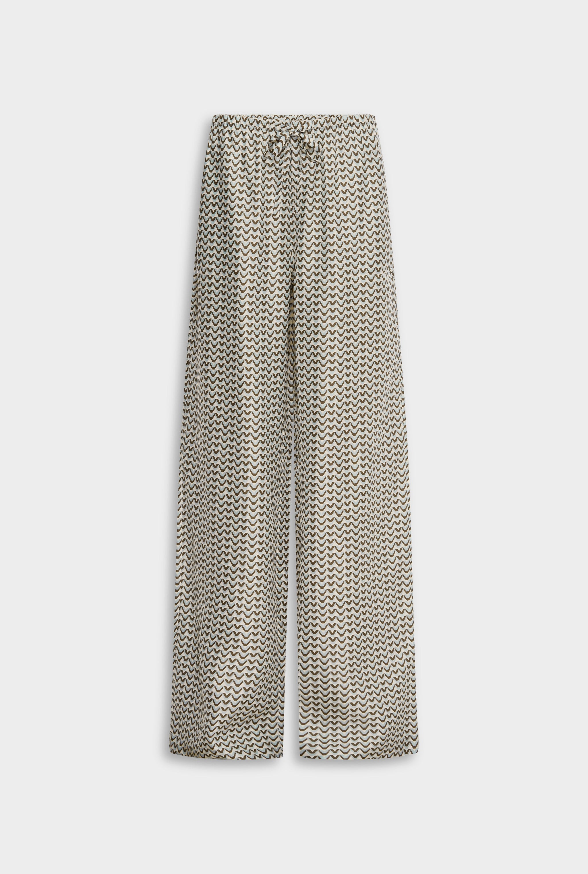 Venroy Relaxed Silk Drawstring Pant - Cream/Brown/Blue V Monogram