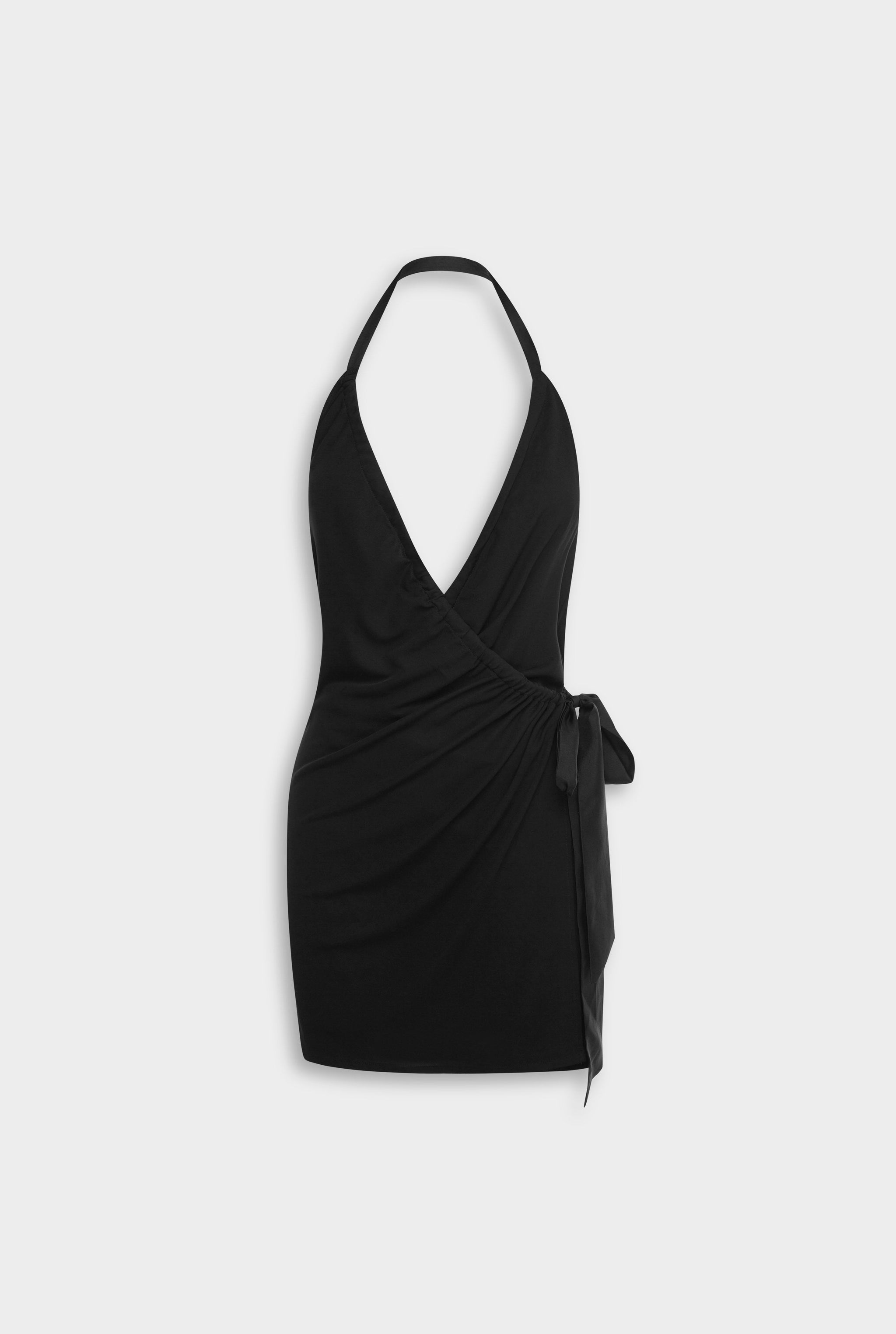 Venroy Scarf Wrap Mini Dress - Black
