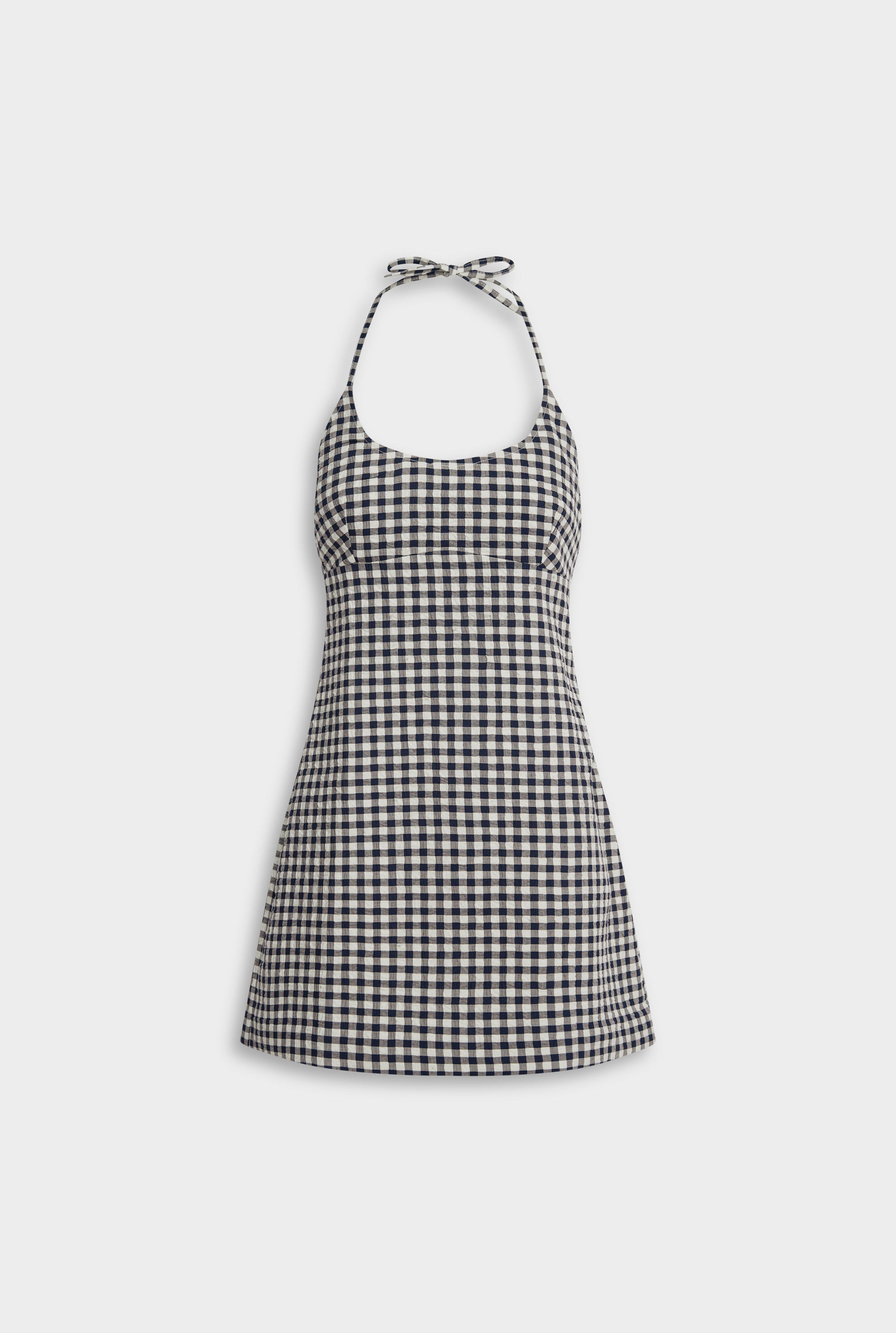 Scoop Neck Halter Mini Dress - Navy/Cream Gingham