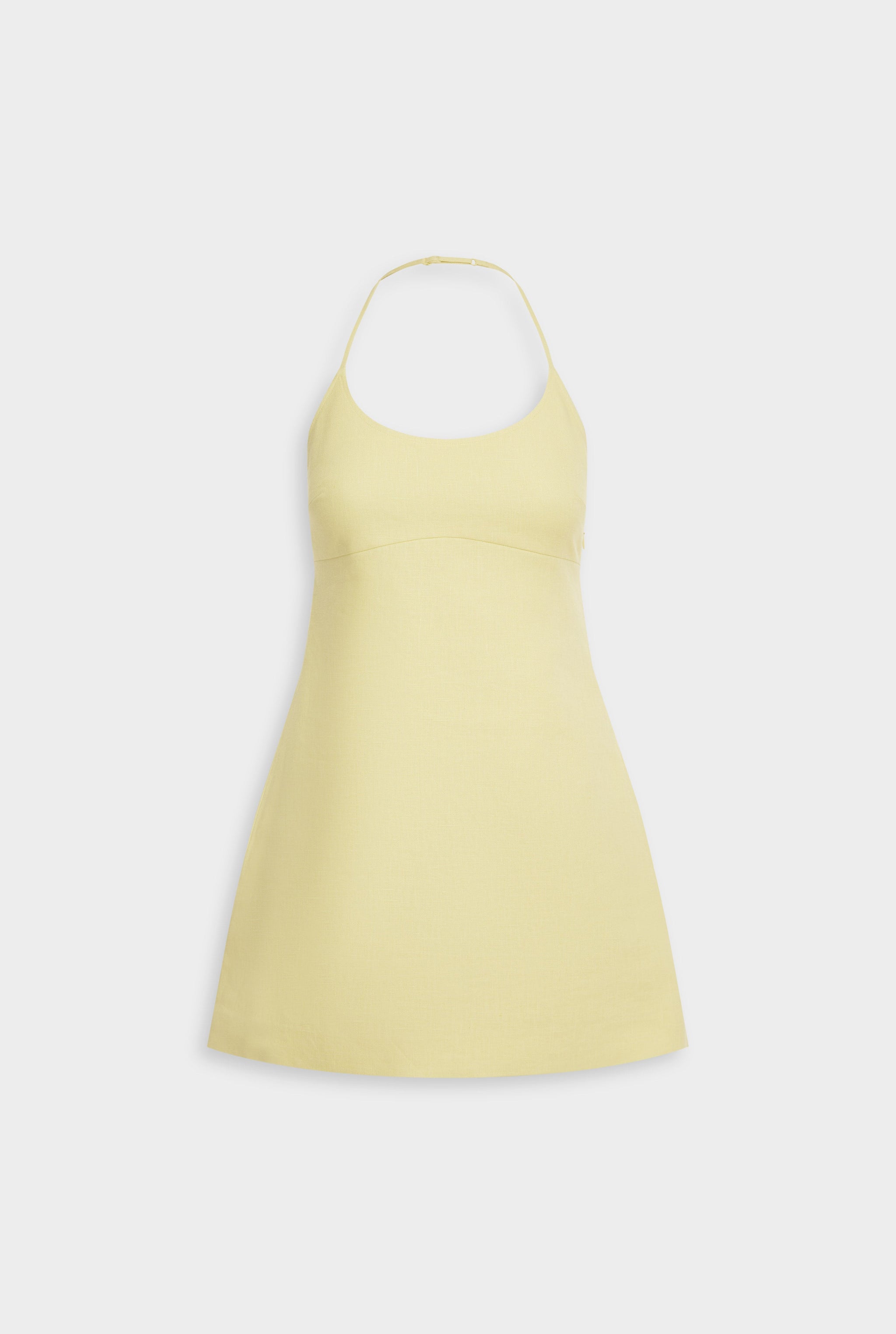 Venroy Scoop Neck Linen Halter Mini Dress - Pastel Yellow