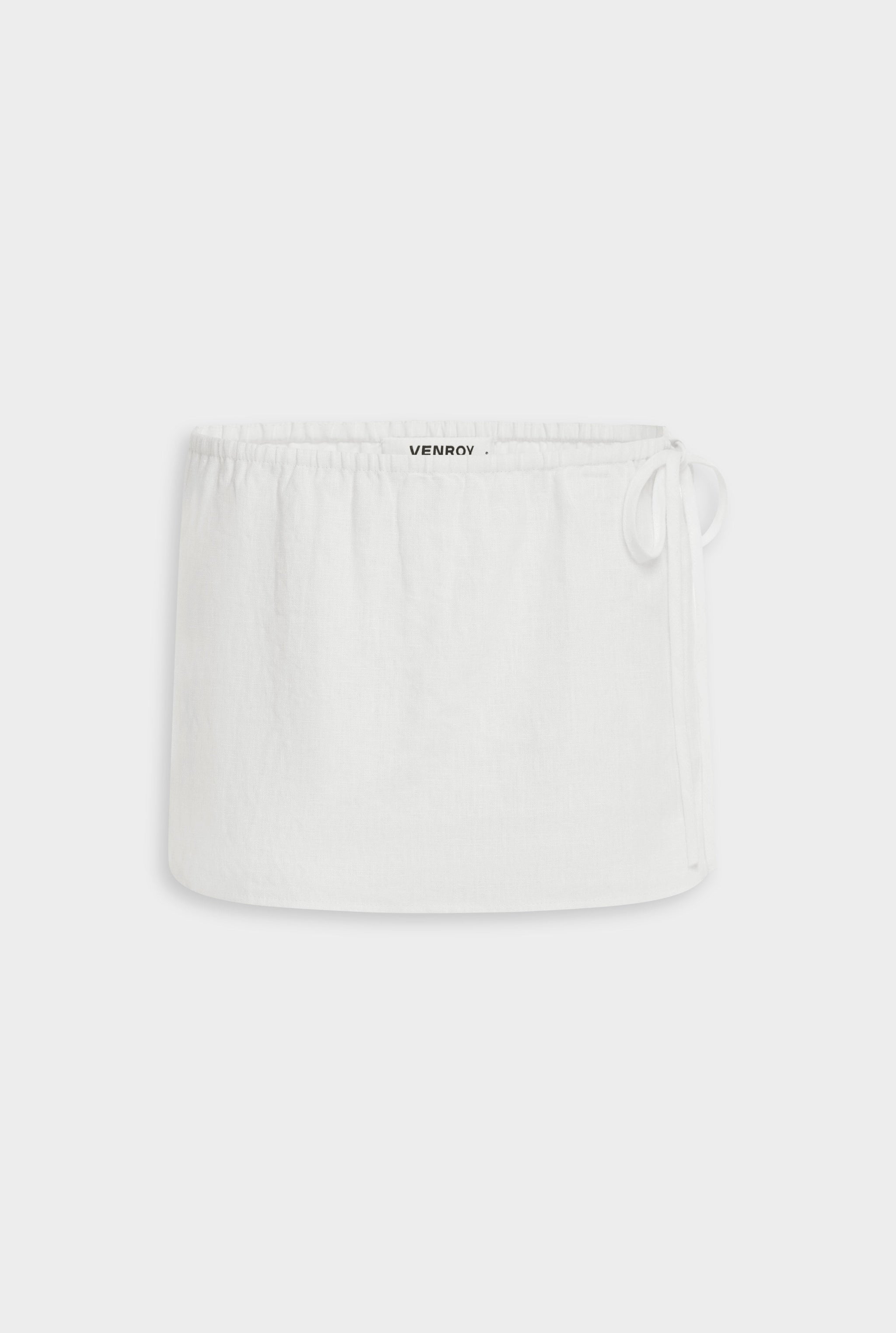 Venroy Side Tie Linen Mini Skirt - White