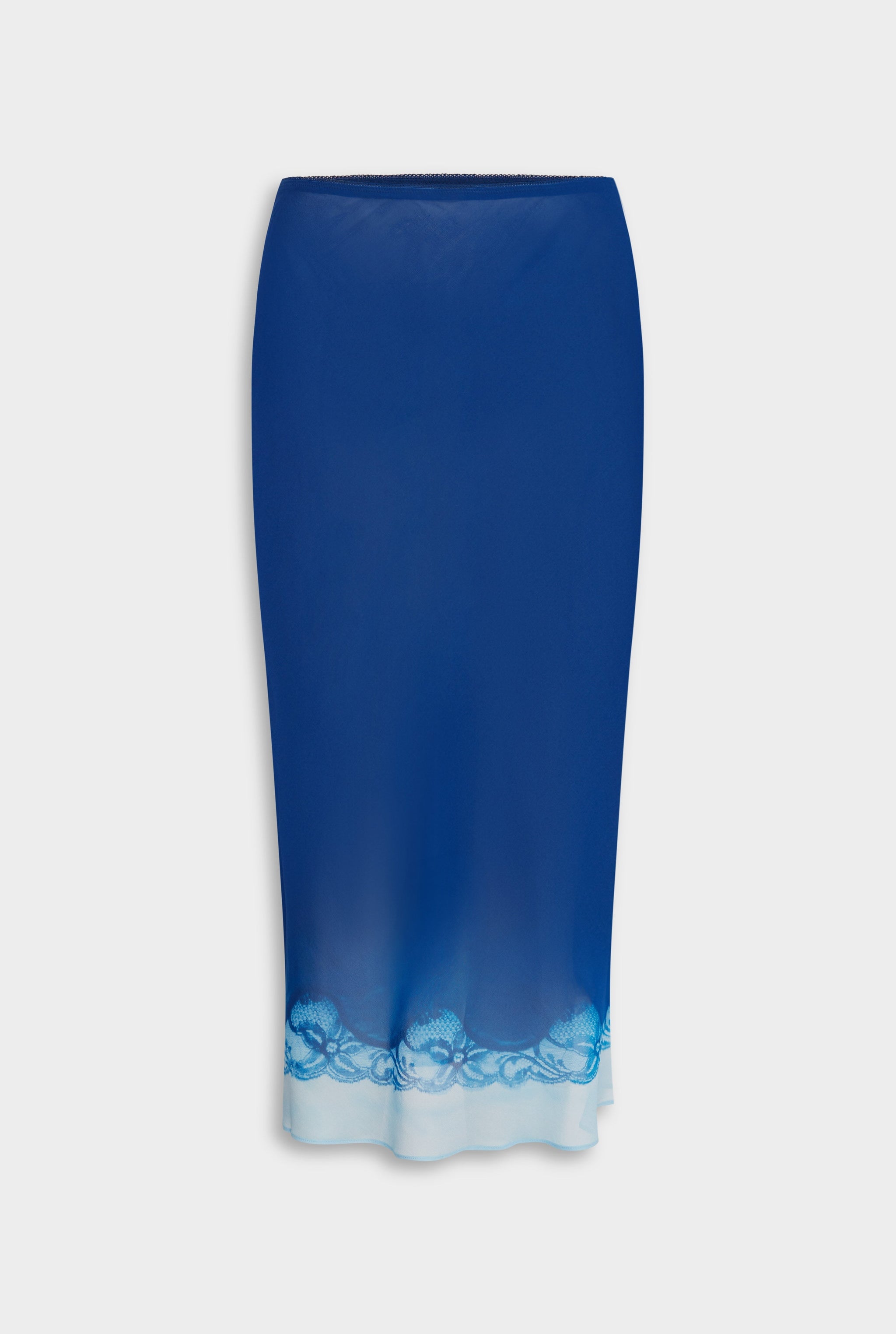 Silk Bias Midi Skirt - Indigo Cyanotype Lace
