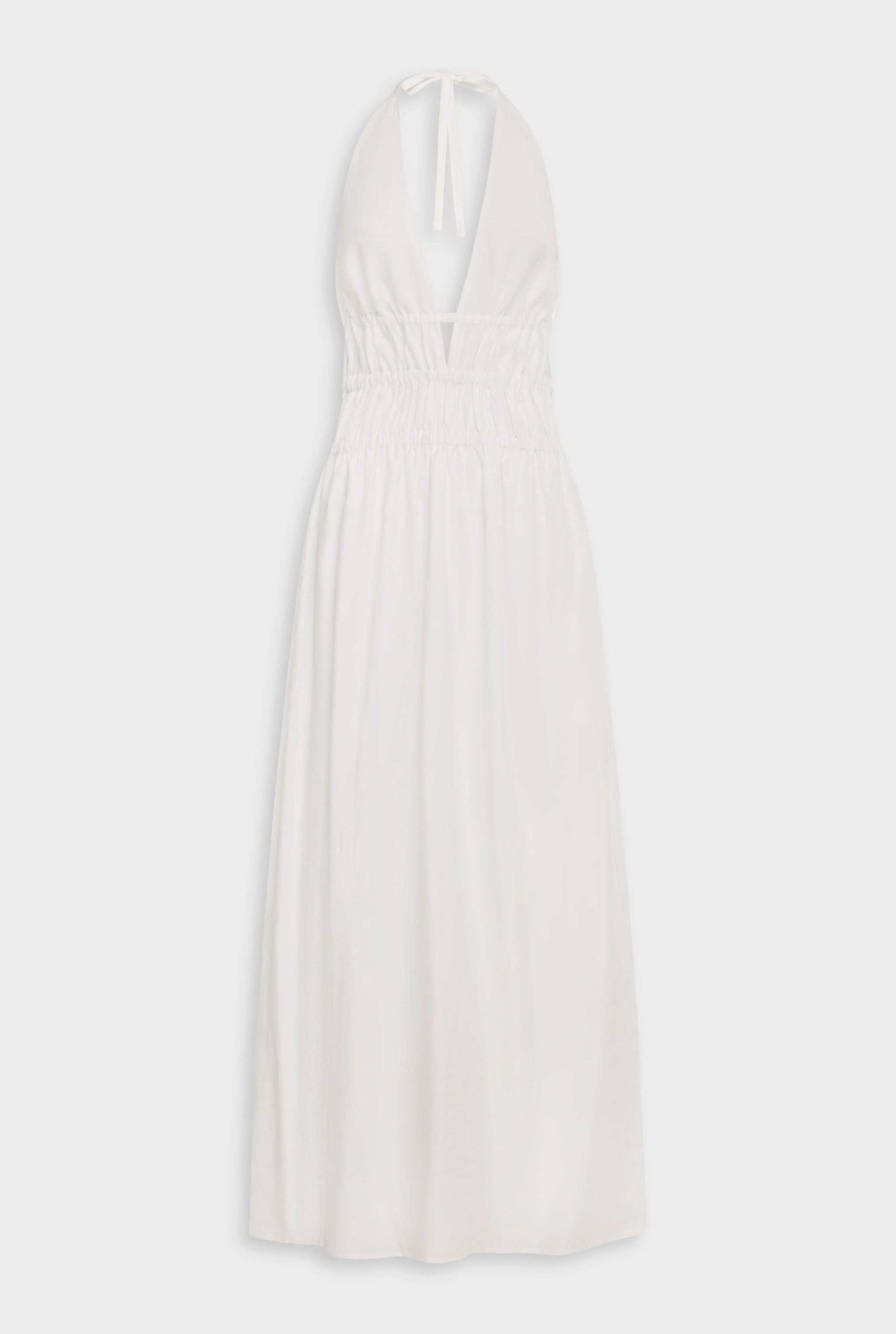 Venroy Silk Cotton Gathered Halter Maxi Dress - White
