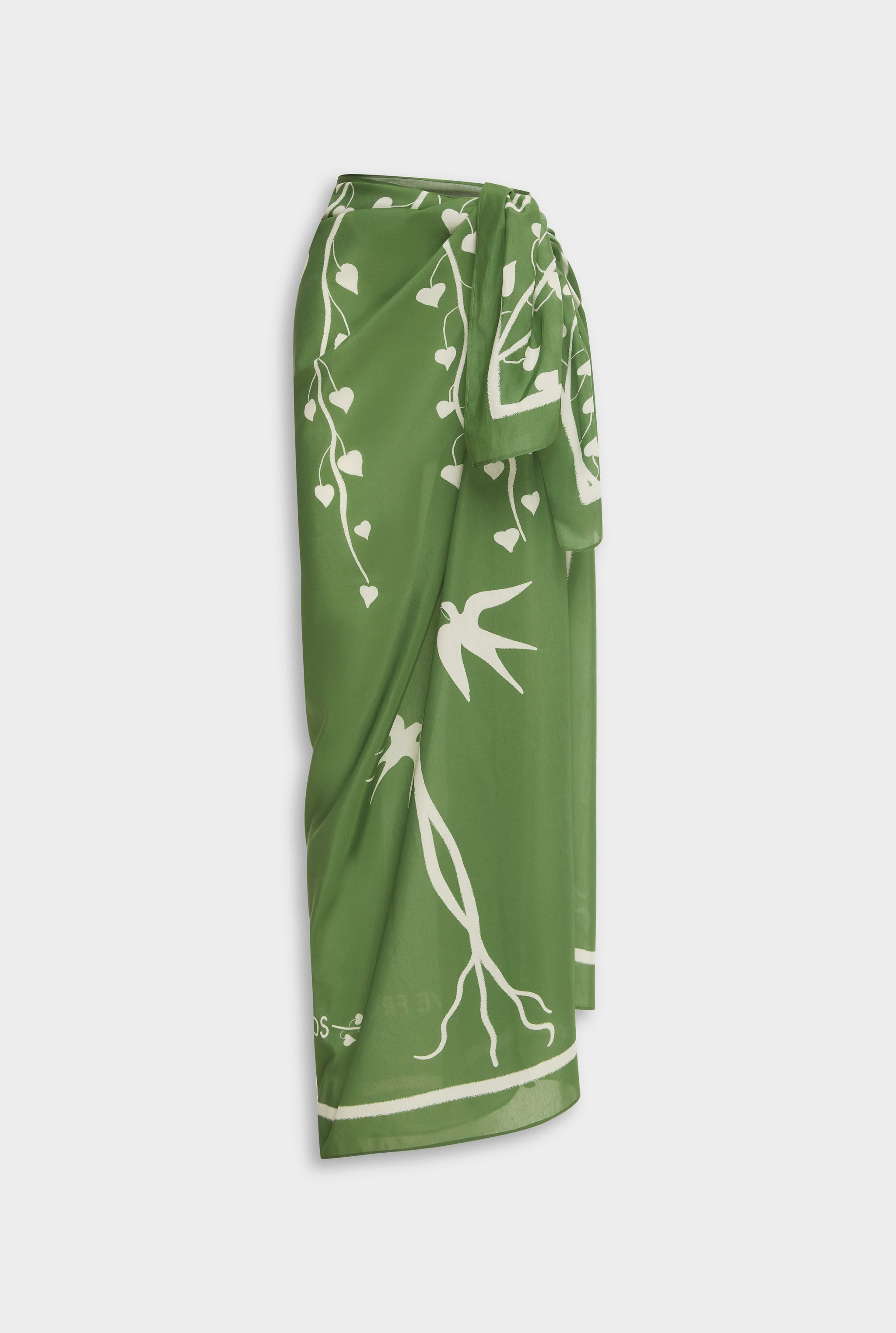 Venroy Silk Cotton Pareo - Ivy Green Stamp Print