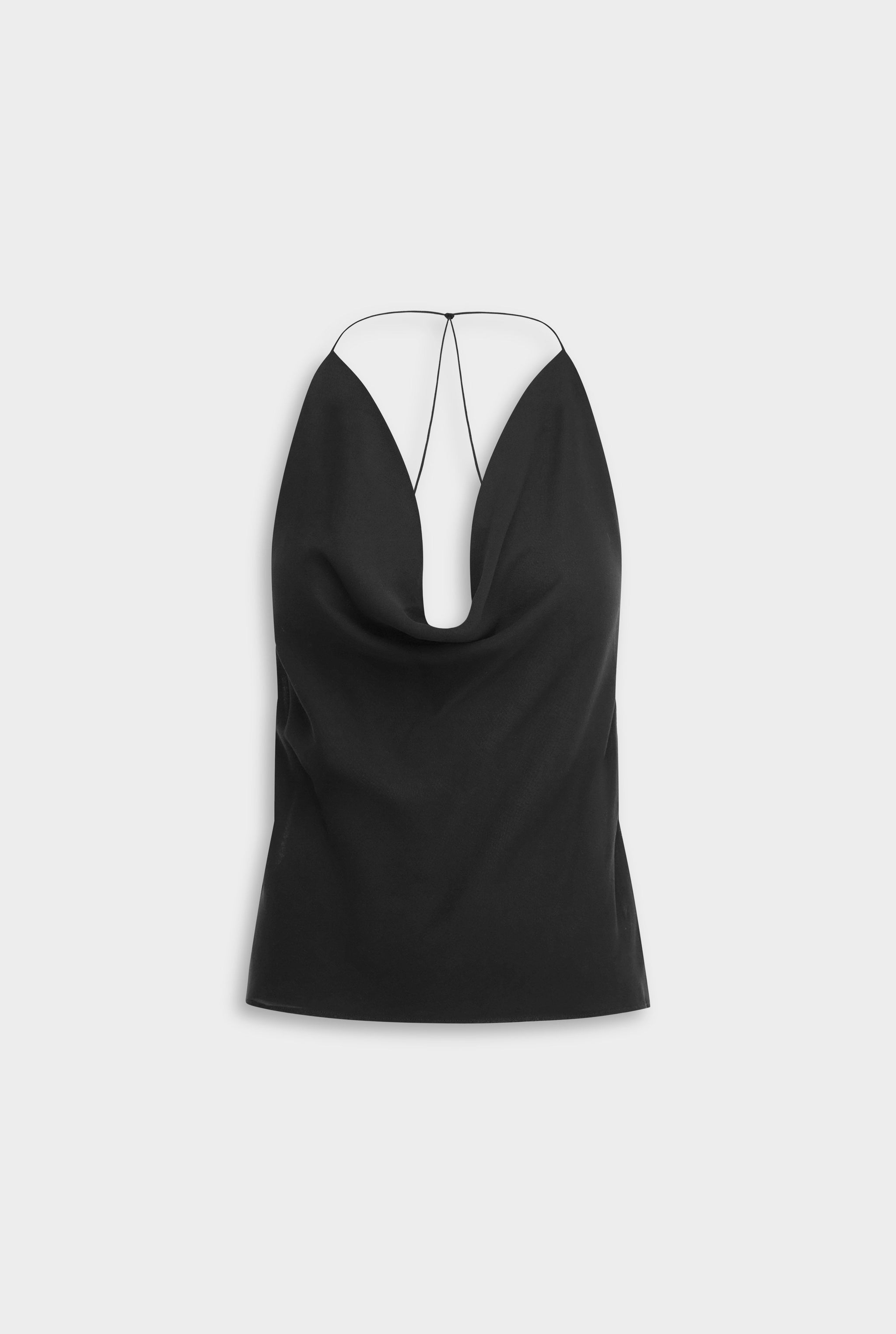 Silk Cowl Cross Back Halter - Black