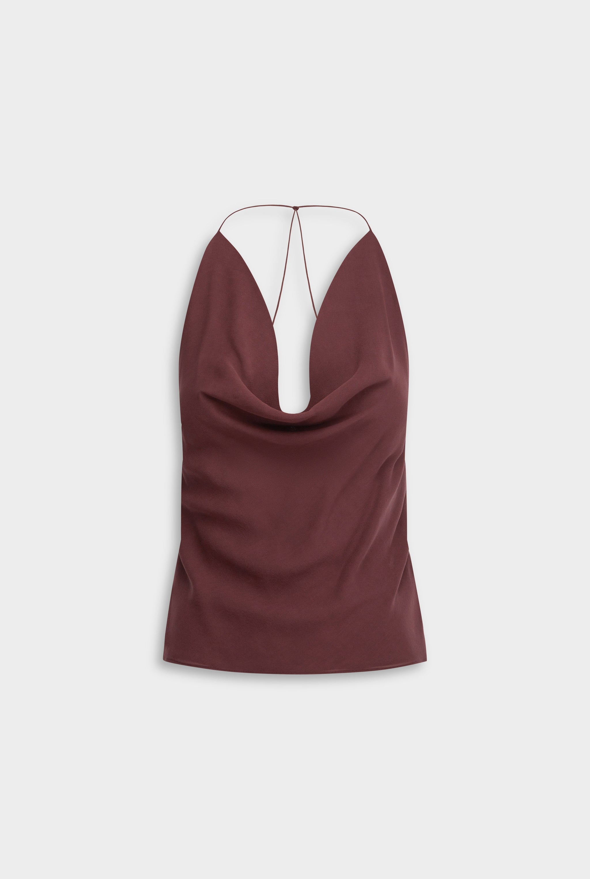 Silk Cowl Cross Back Halter - Dark Plum