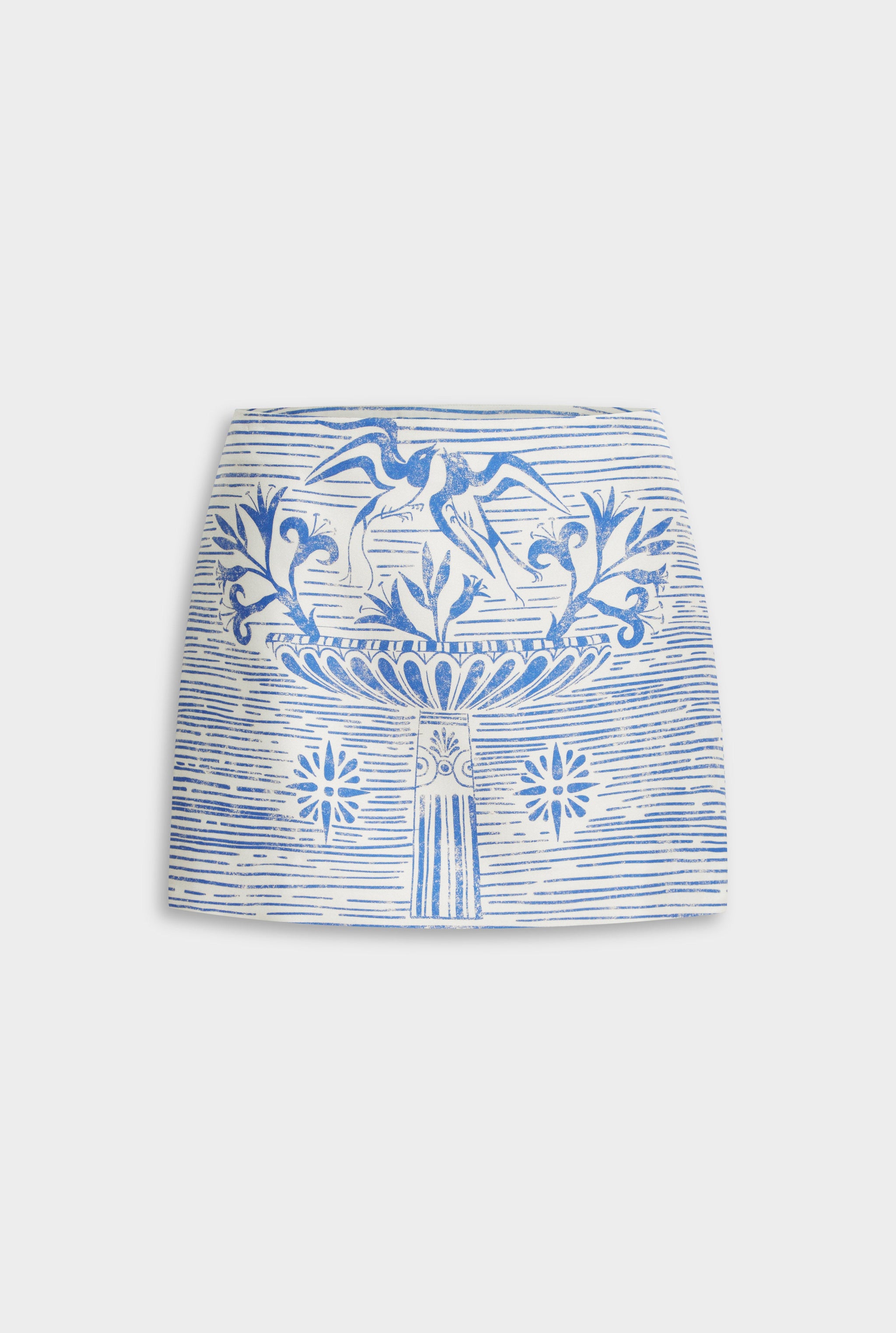 Venroy Silk Mini Skirt - White/Blue Greek Stamp