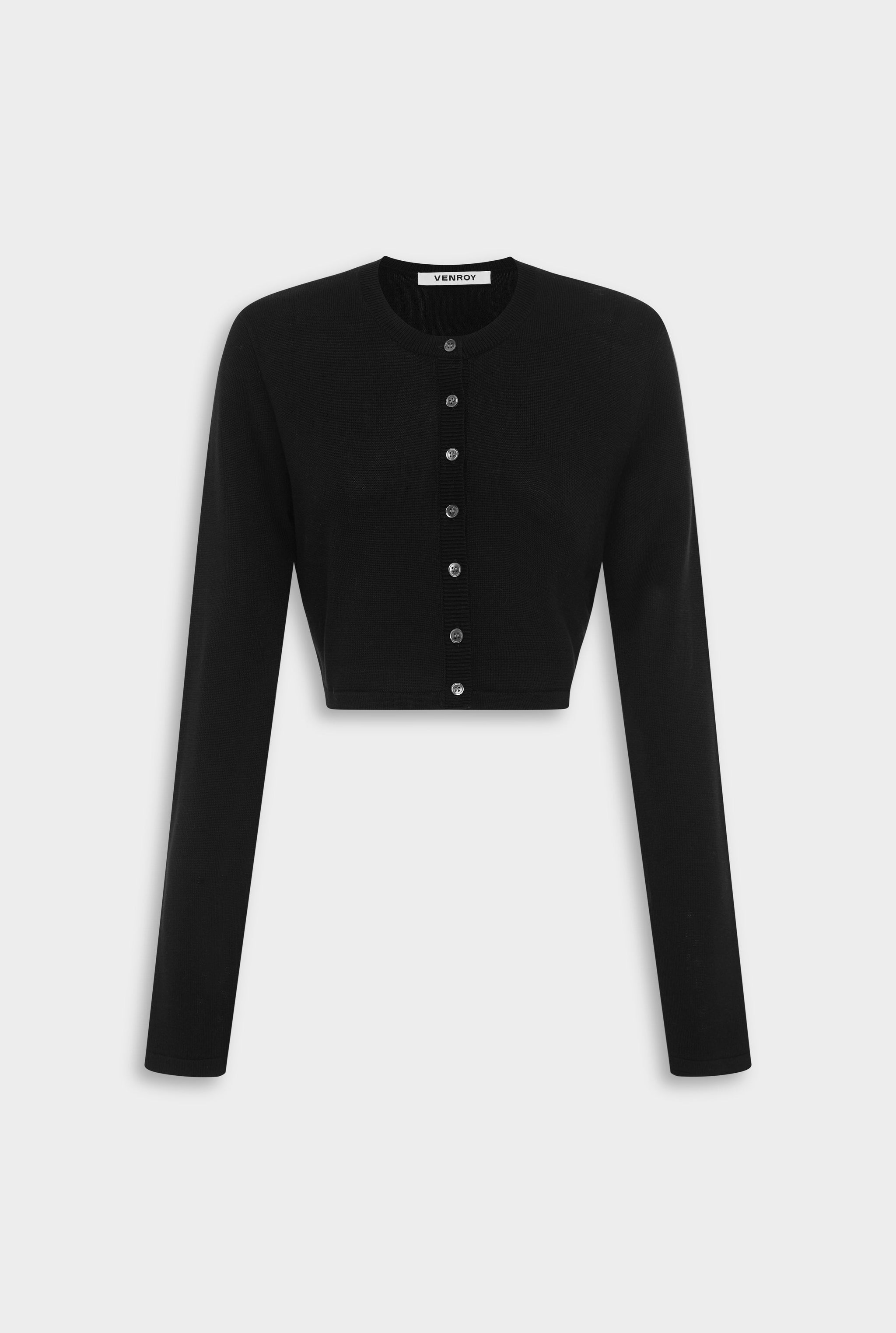 Venroy Tencel Silk Knit Crop Cardigan - Black