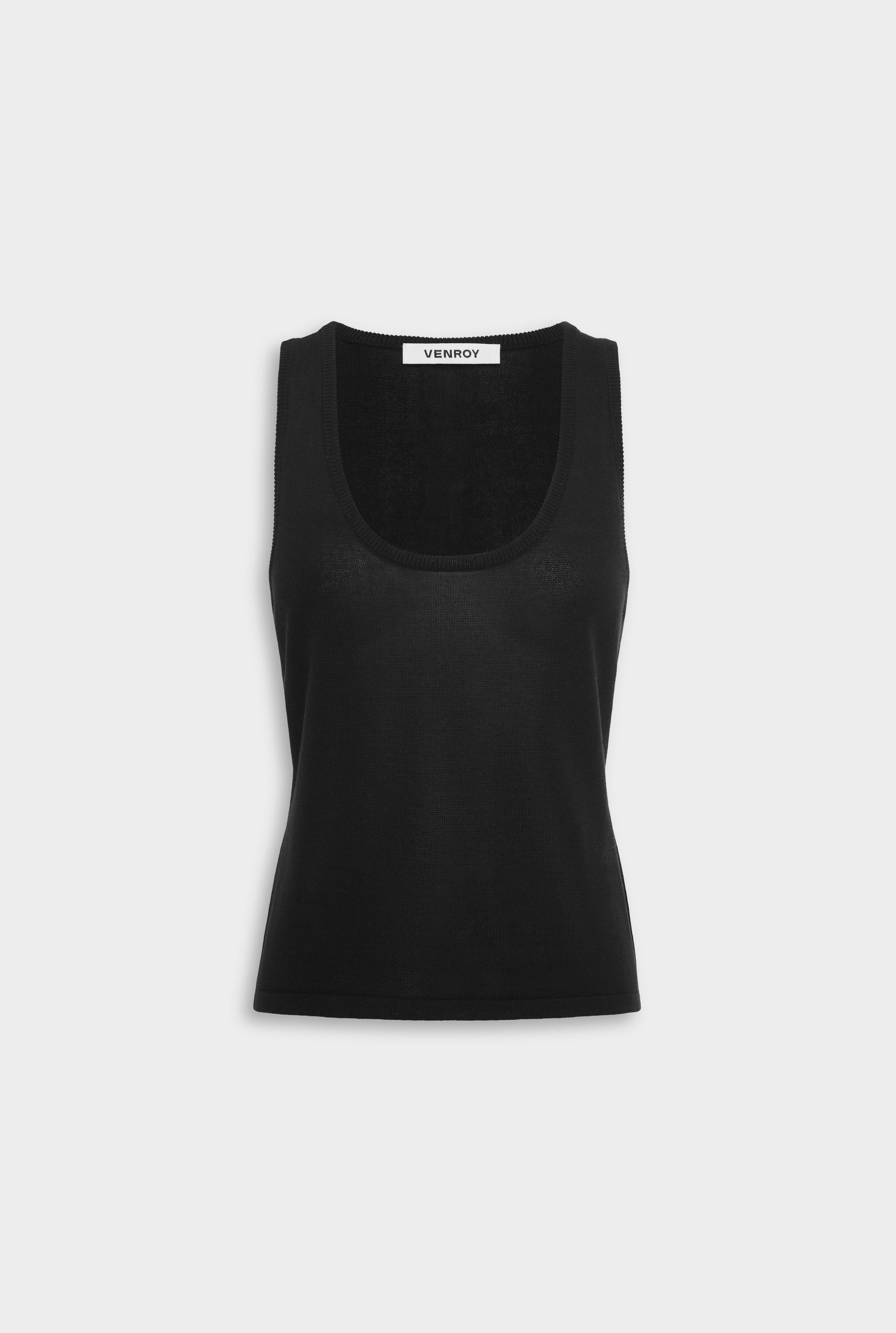 Venroy Tencel Silk Knit Scoop Neck Tank - Black