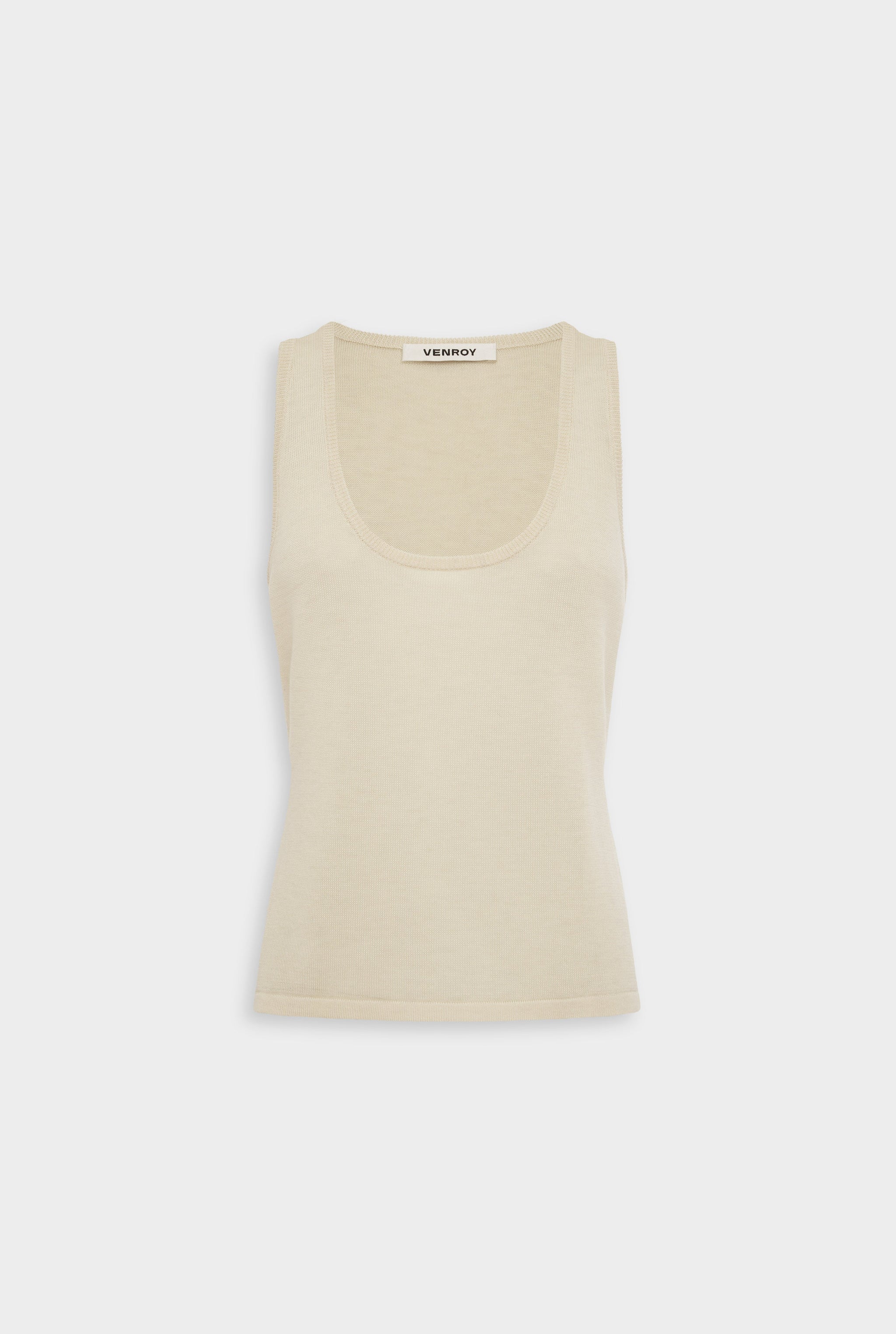Venroy Tencel Silk Knit Scoop Neck Tank - Sand