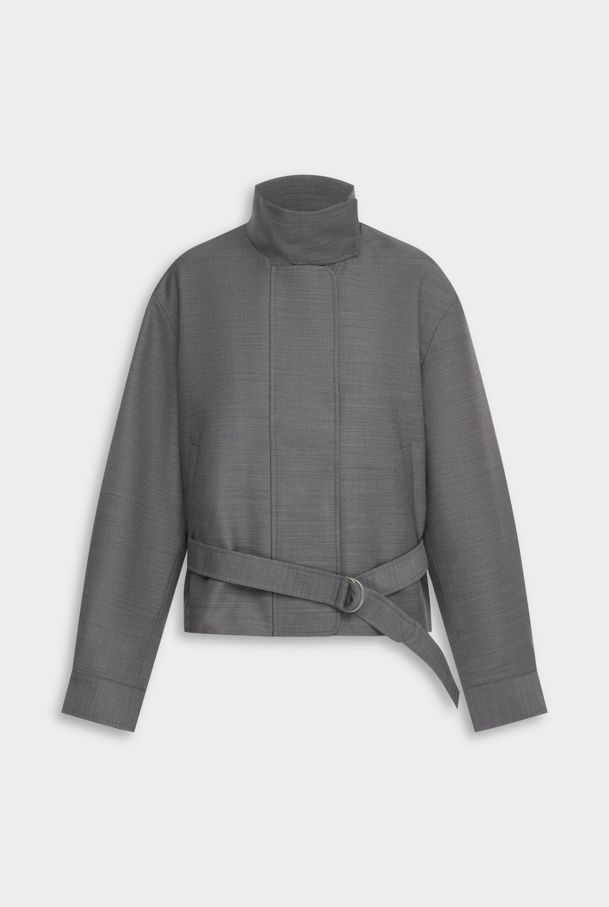 Wool Funnel Neck Jacket - Charcoal Marl