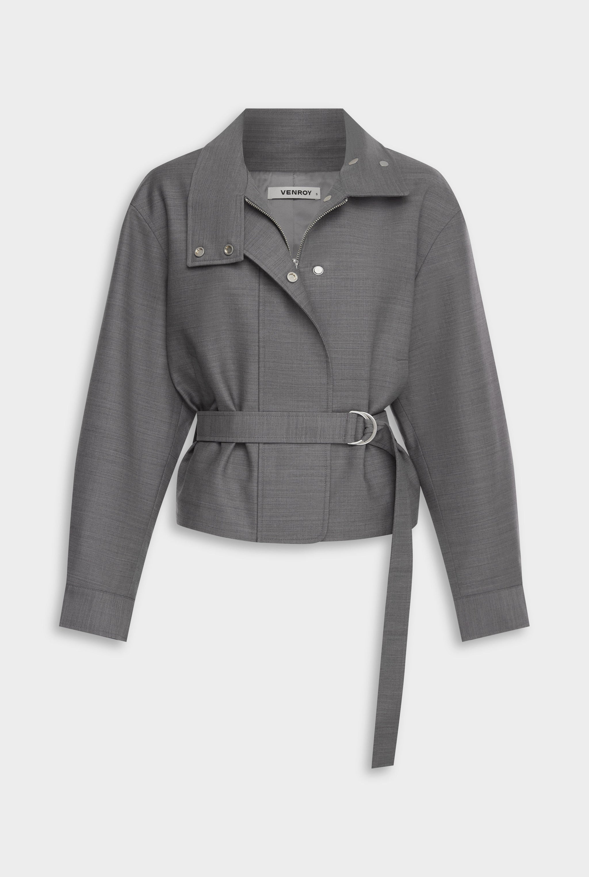Wool Funnel Neck Jacket - Charcoal Marl