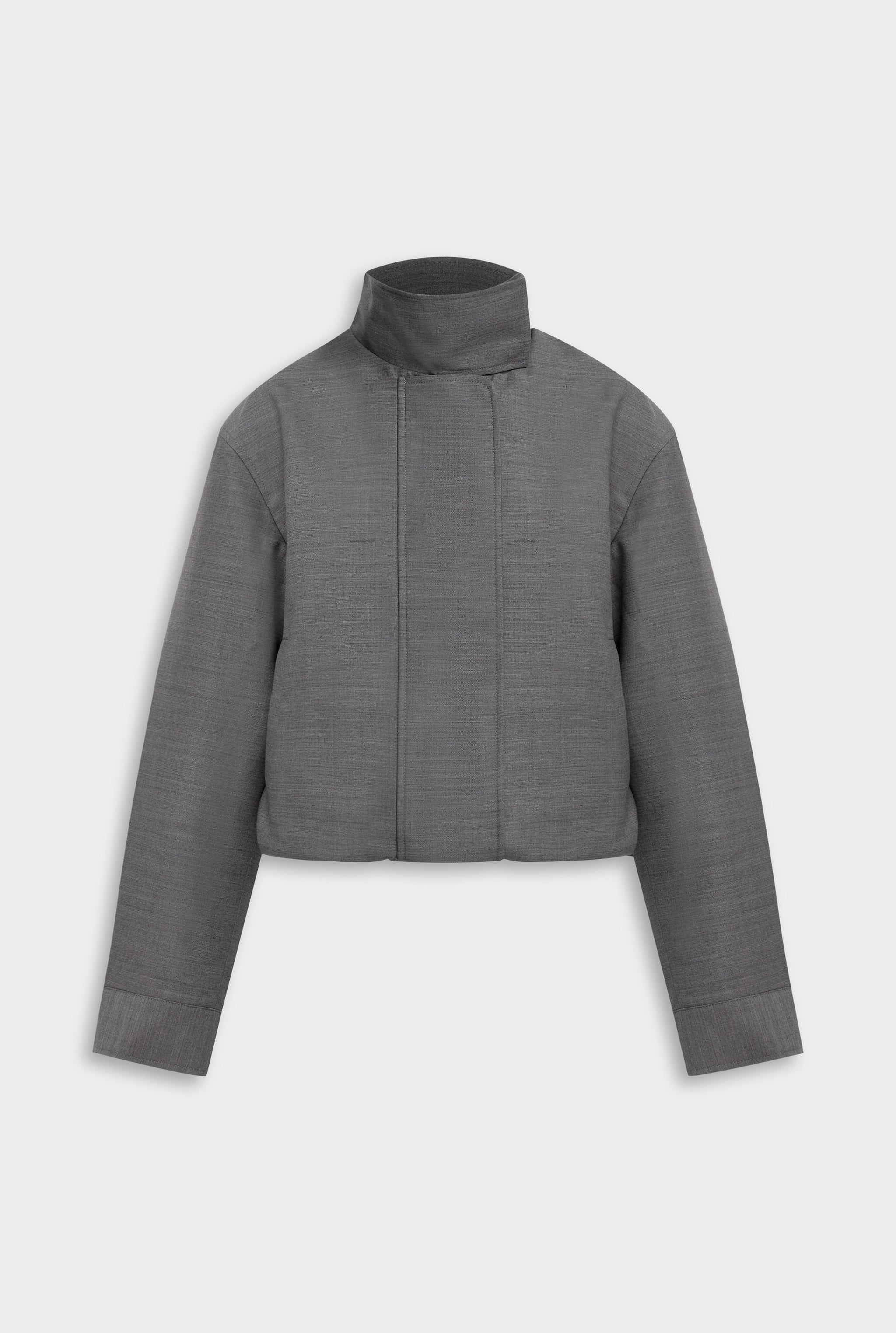 Wool Funnel Neck Jacket - Charcoal Marl