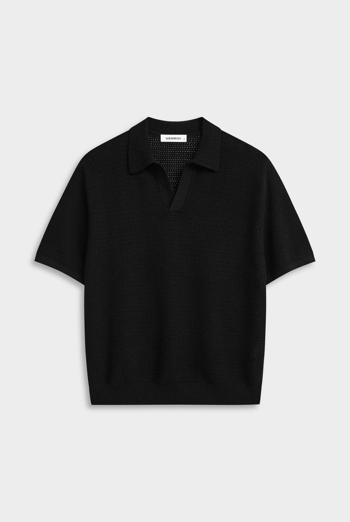 Chunky Crochet Cotton Knit Polo - Black [[AU_MEDIA:gid://shopify/MediaImage/27957757411415]]