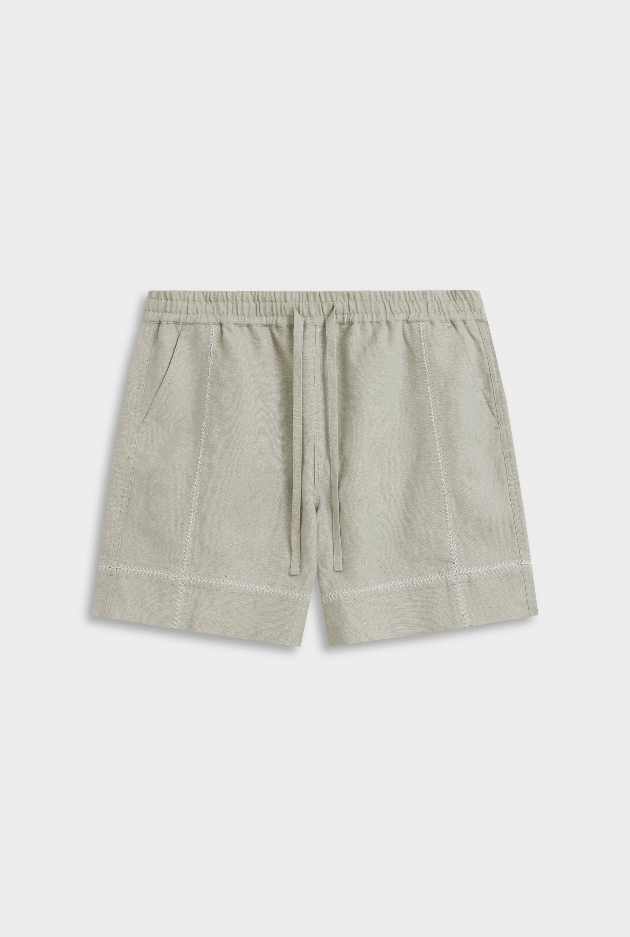 Crochet Stitch Linen Short - Fog/White