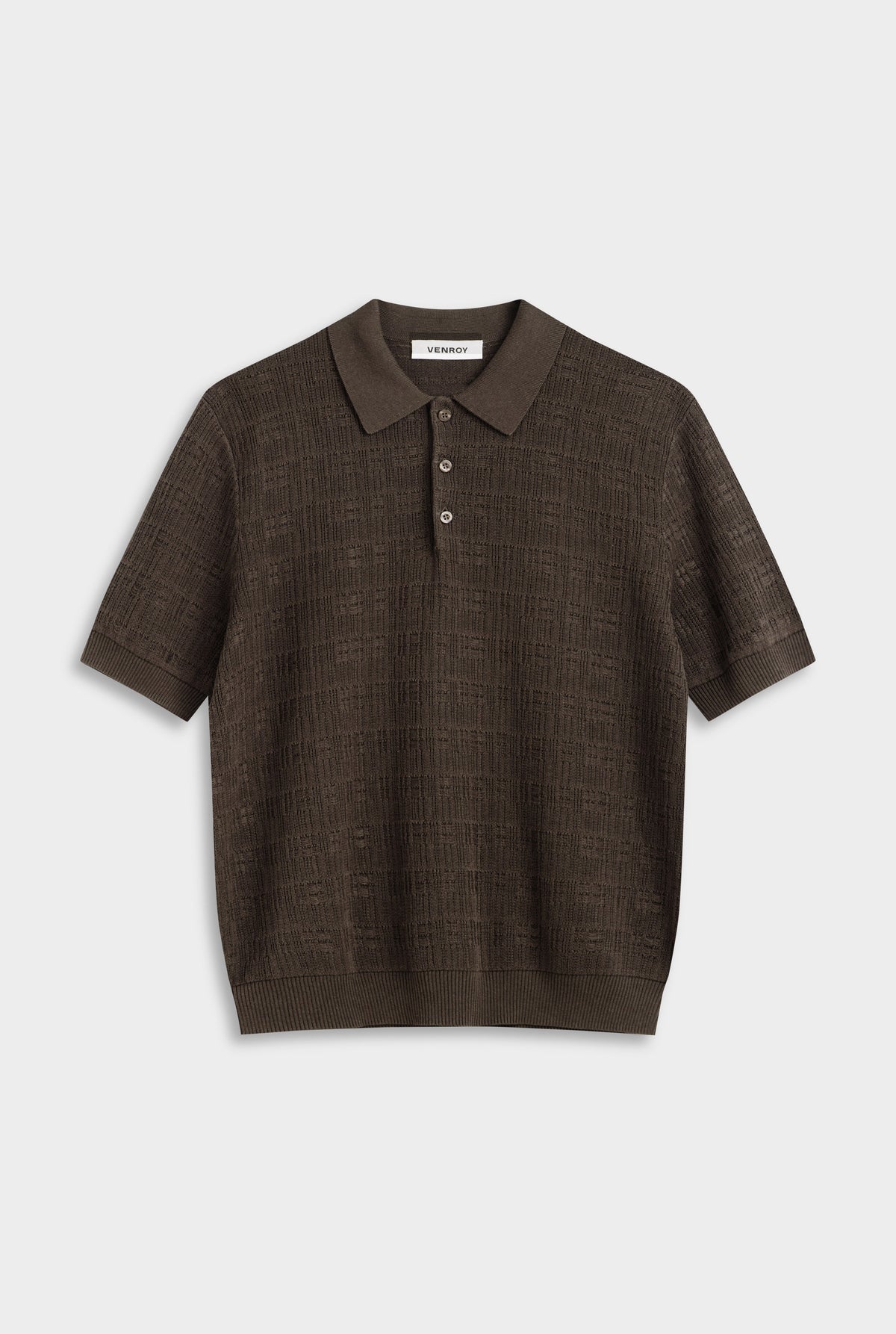 Dropstitch Textured Knit Polo - Dark Chocolate