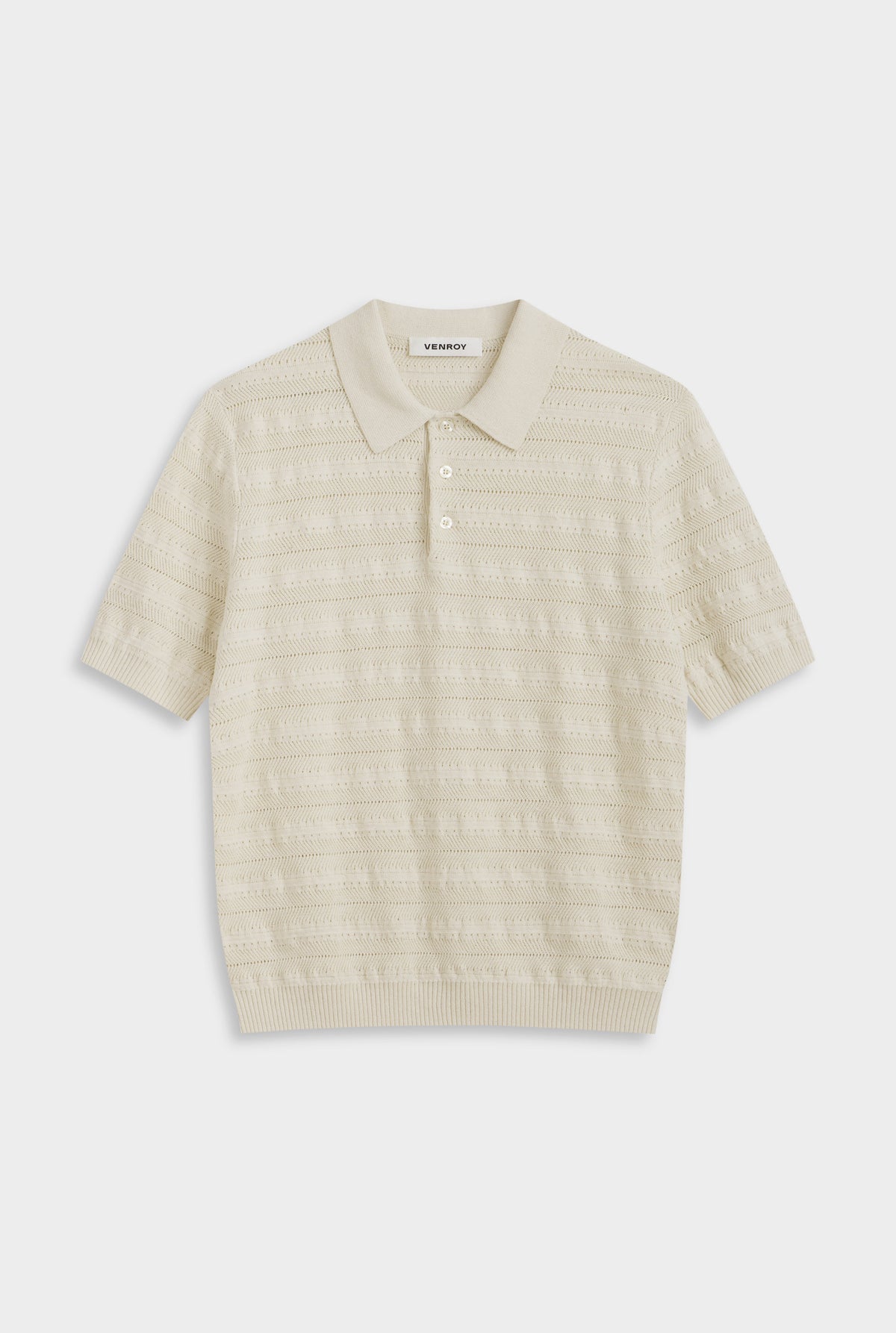 Linen Cotton Pointelle Polo - Natural