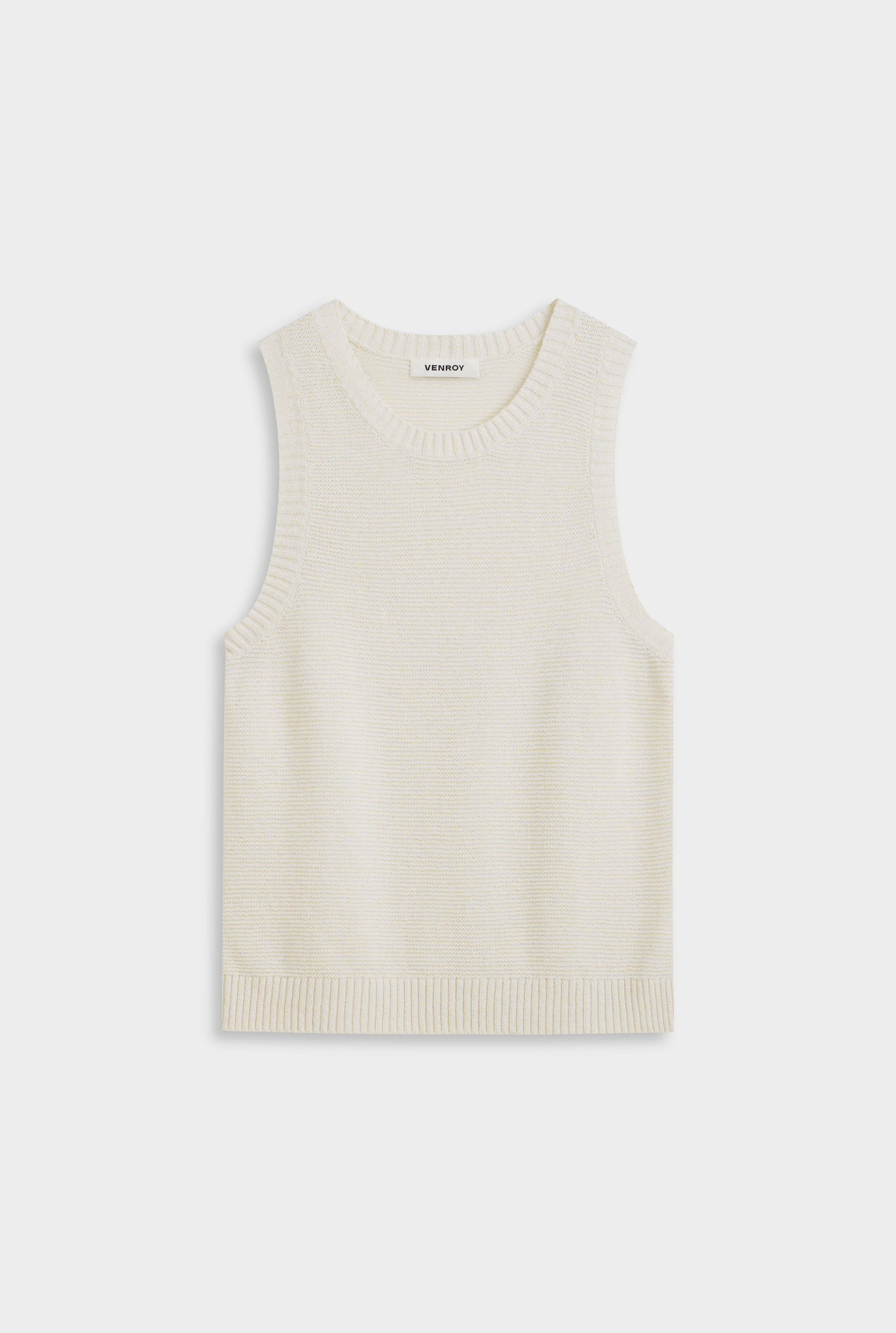 Marled Cotton Linen Tank - Cream/White