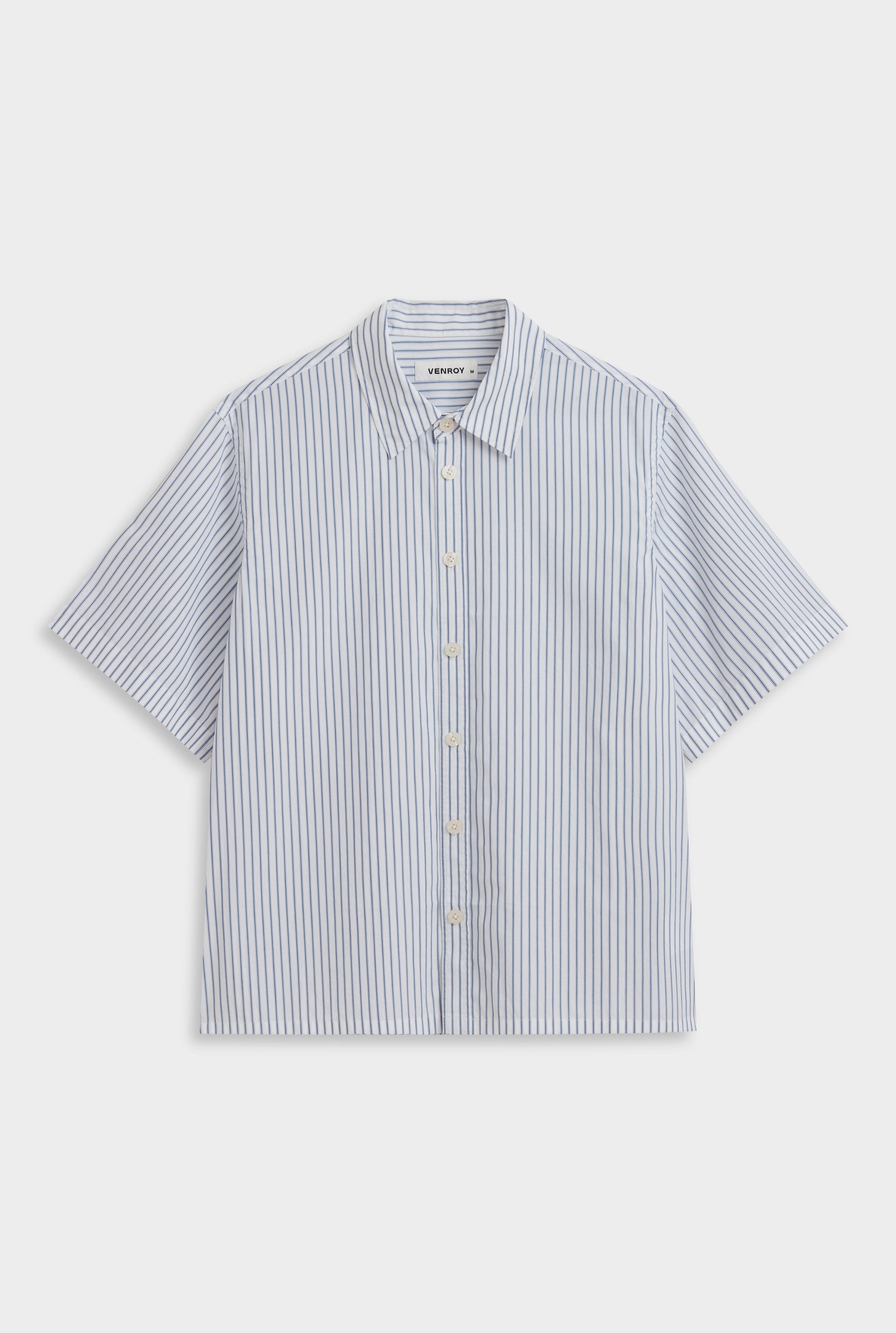 Oversized Stripe Short Sleeve Shirt - White/Navy Stripe
