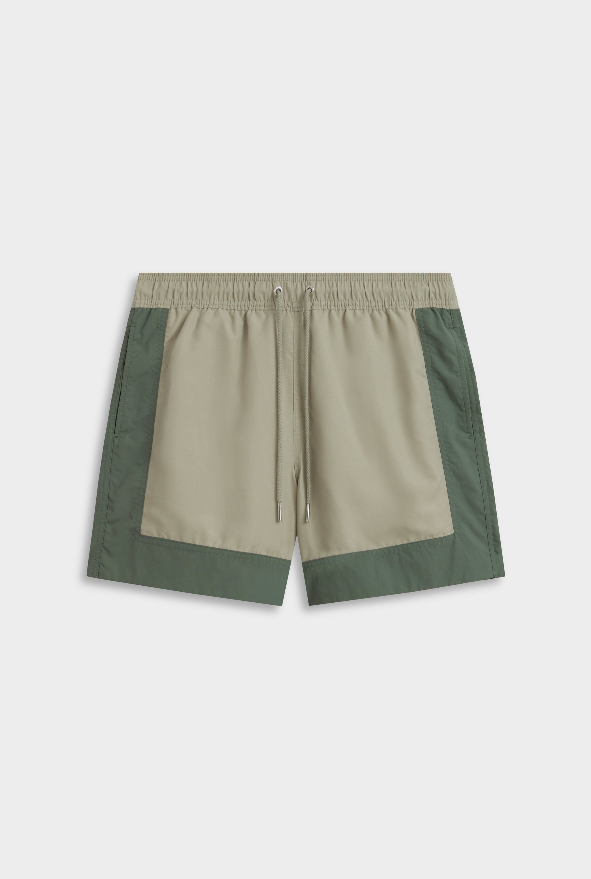 Panelled Border Swim Short - Olive Taupe/Moss Green