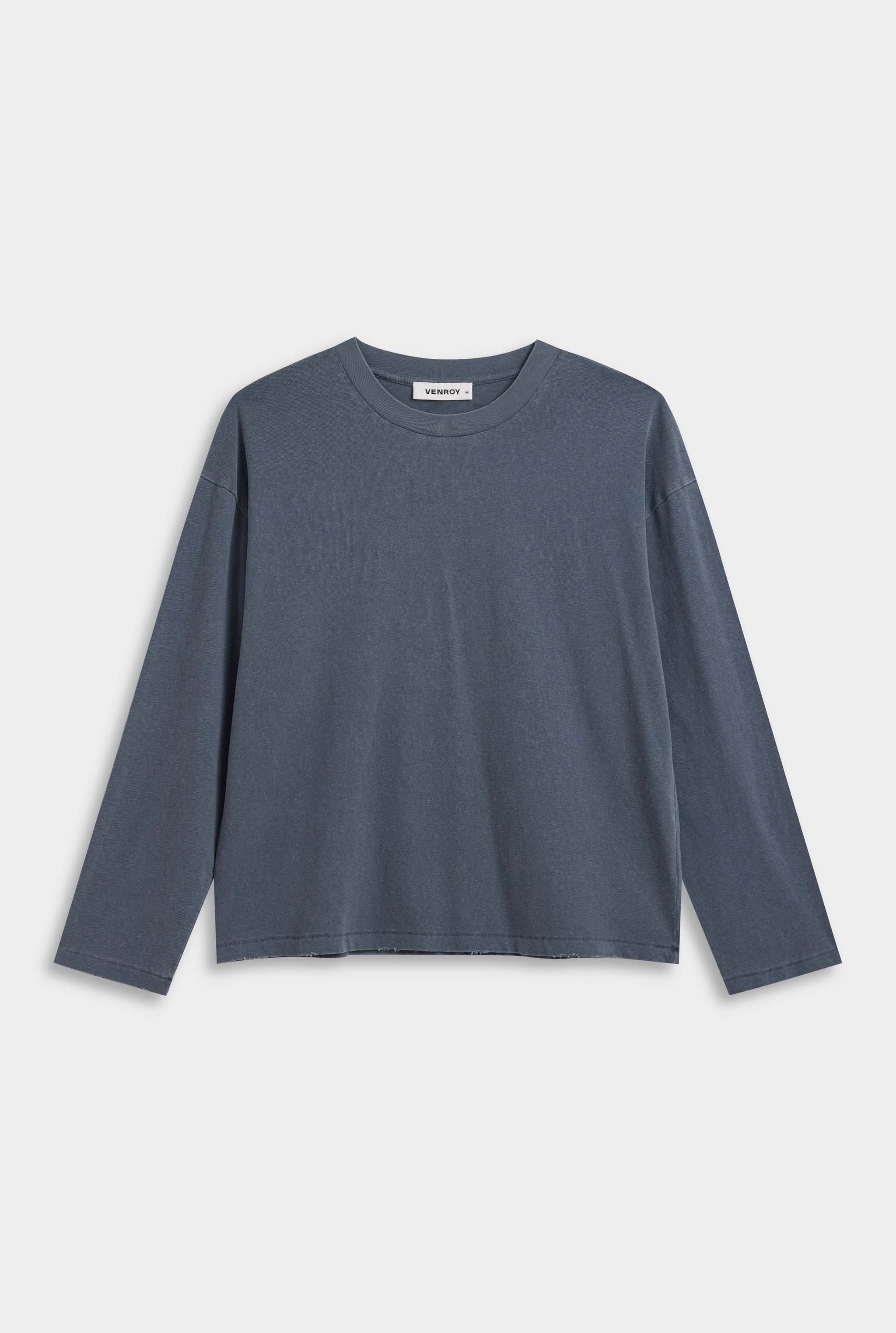 Pigment Dyed Distressed Long Sleeve T Shirt - Washed Navy
