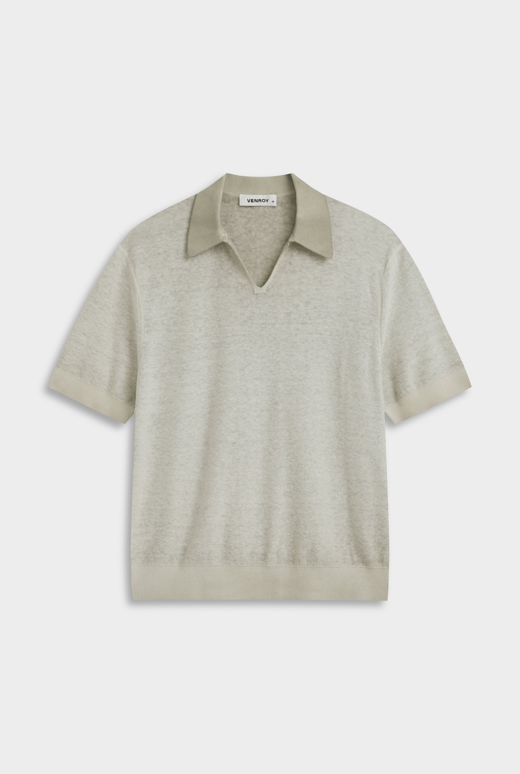 Reverse Printed Open Neck Knit Polo - Washed Beige