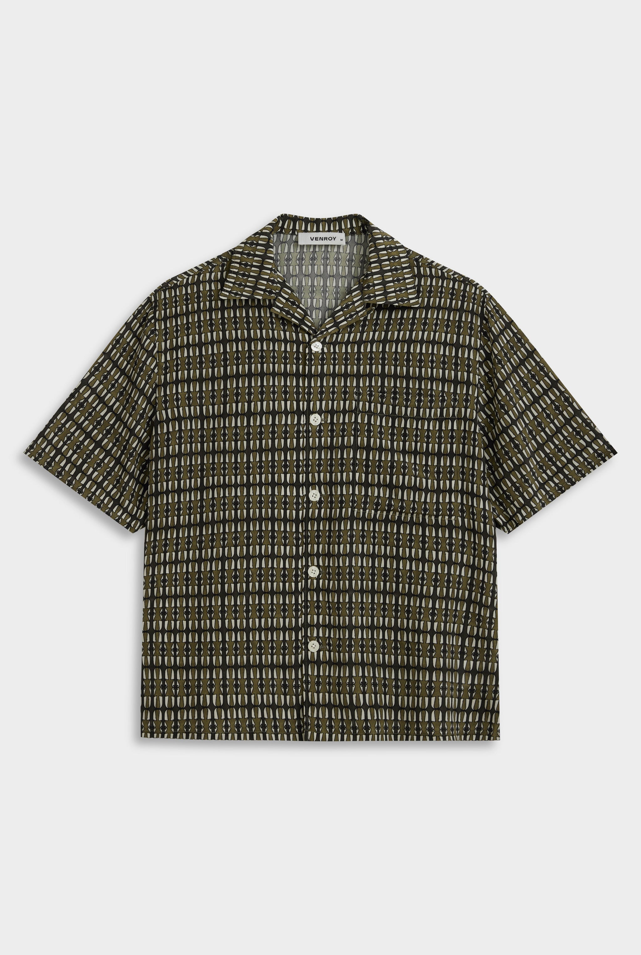 Short Sleeve Silk Camp Collar Shirt - Brown Geo