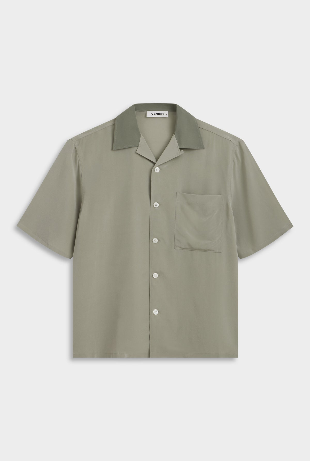 Short Sleeve Silk Camp Collar Shirt - Dried Sage/Slate Olive