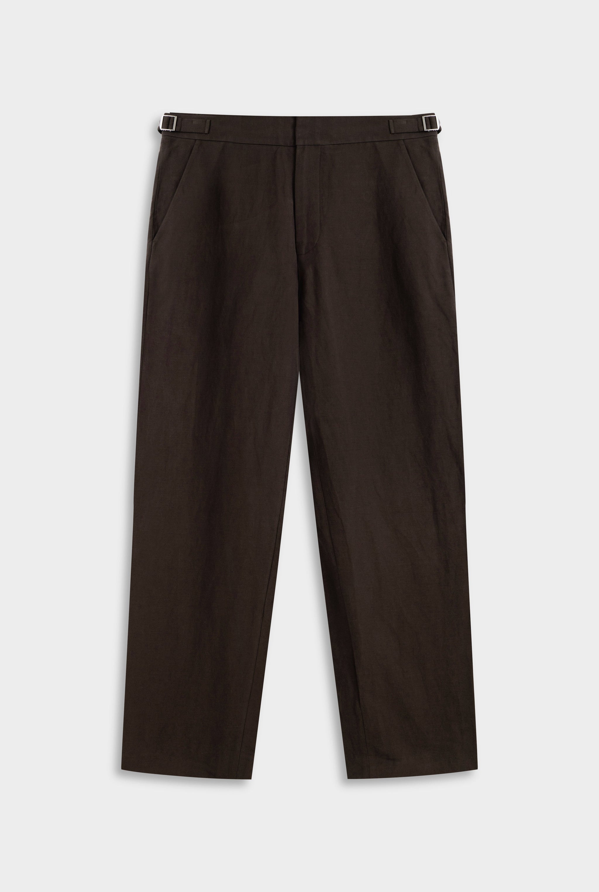 Silk Linen Side Tab Trouser - Dark Chocolate
