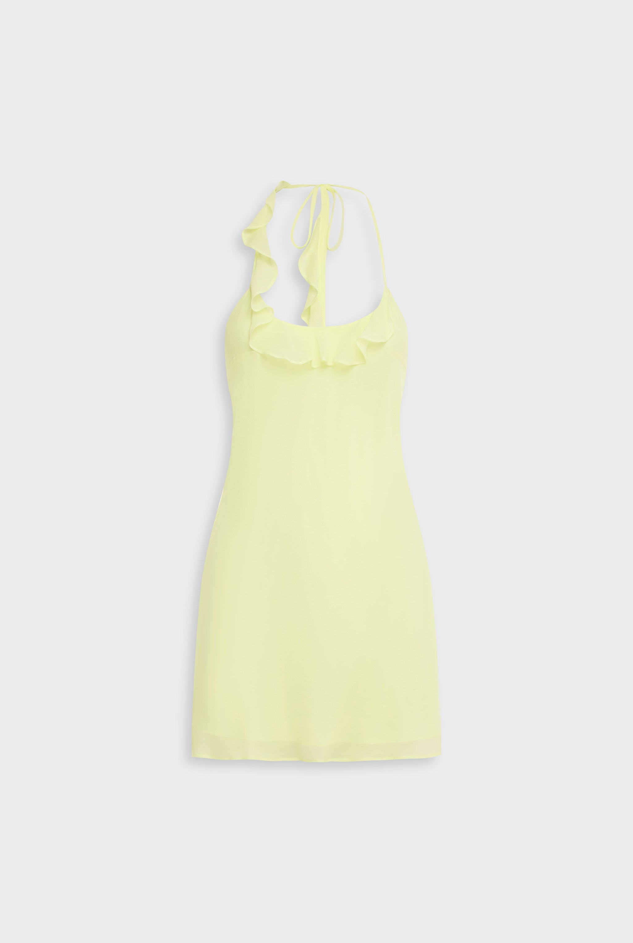 Venroy Asymmetric Ruffle Halter Mini Dress - Pale Yellow