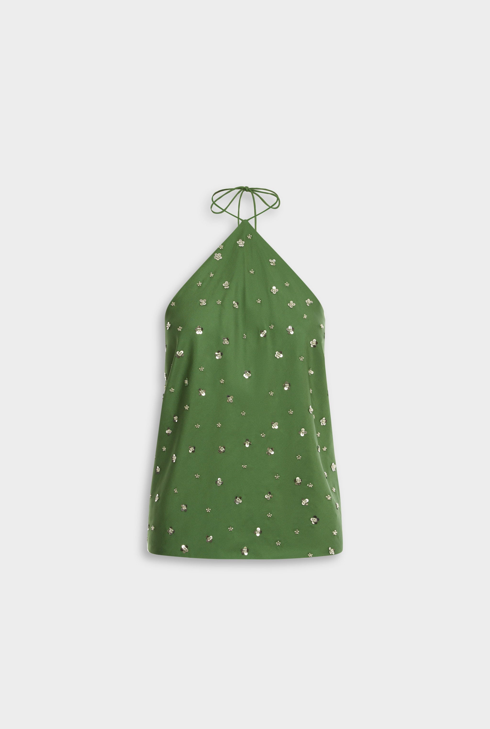 Venroy Beaded Silk Halter Scarf Top - Ivy Green/Beading