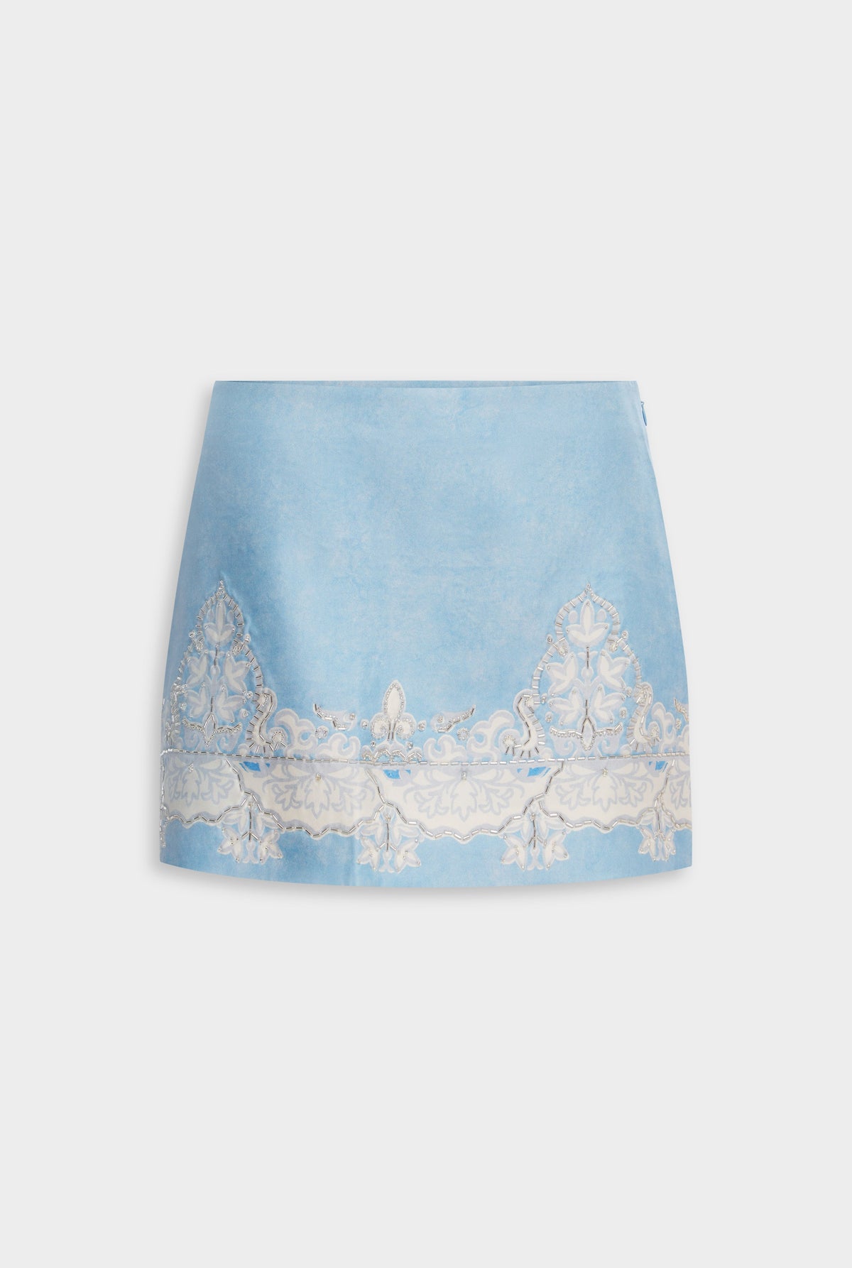 Beaded Silk Mini Skirt - Sky Blue Tapestry [[AU_MEDIA:gid://shopify/MediaImage/27957889073239]]