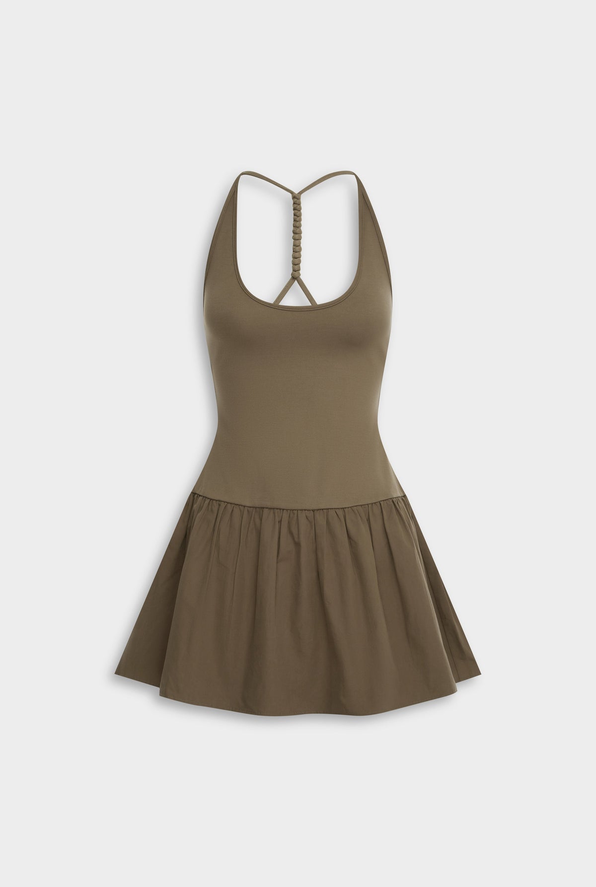 Braided Strap Halter Mini Dress - Chocolate Chip